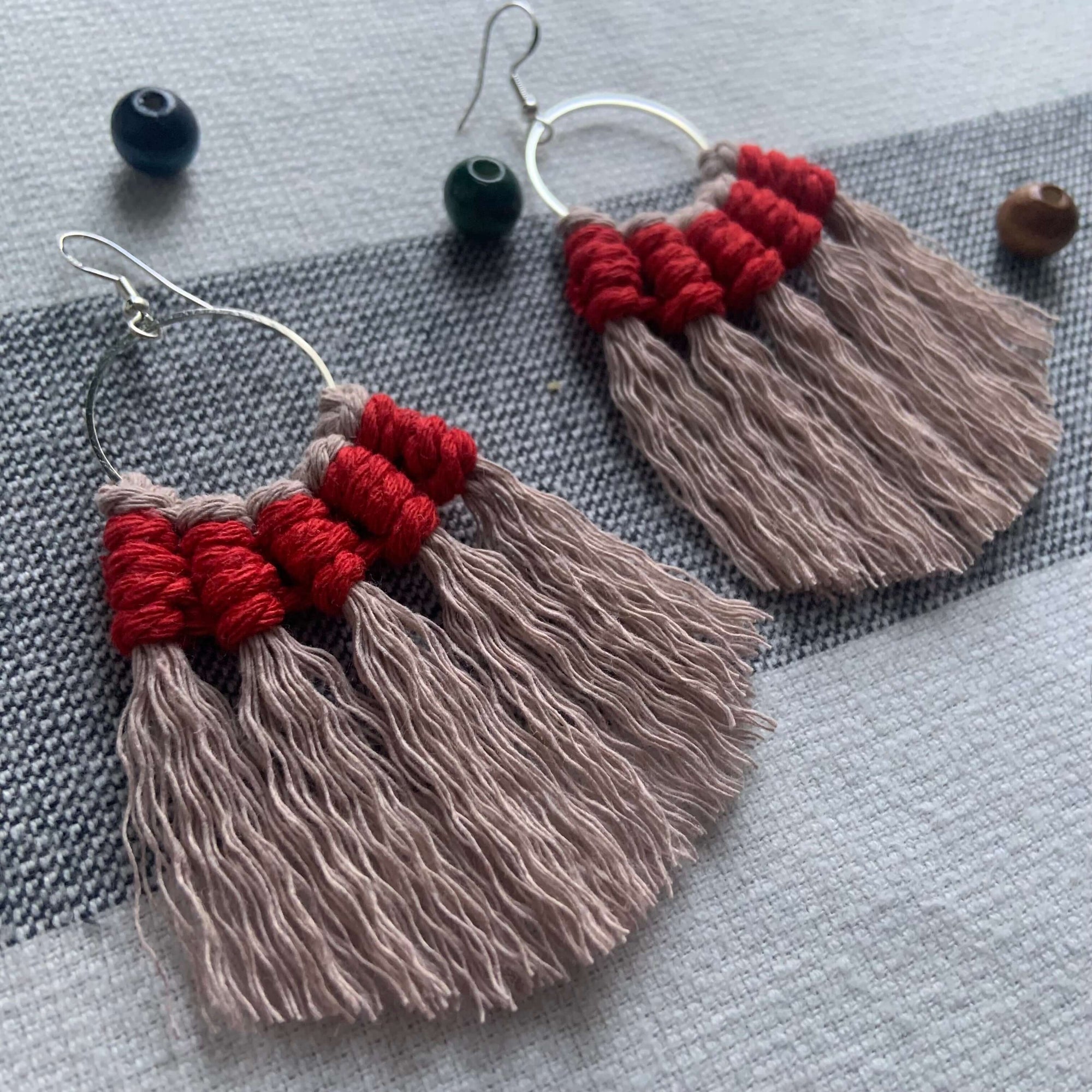Crimson Fade Macrame Fringe Earrings - StylishKnots