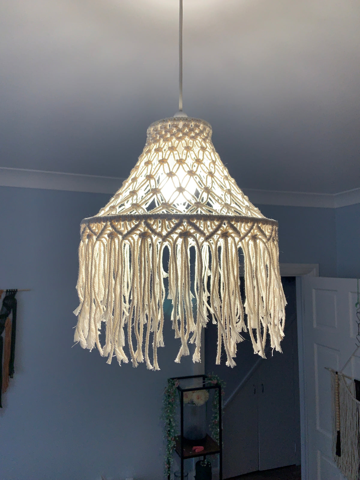 Handcrafted Macrame Pendant Light Cover – Boho Hanging Lampshade