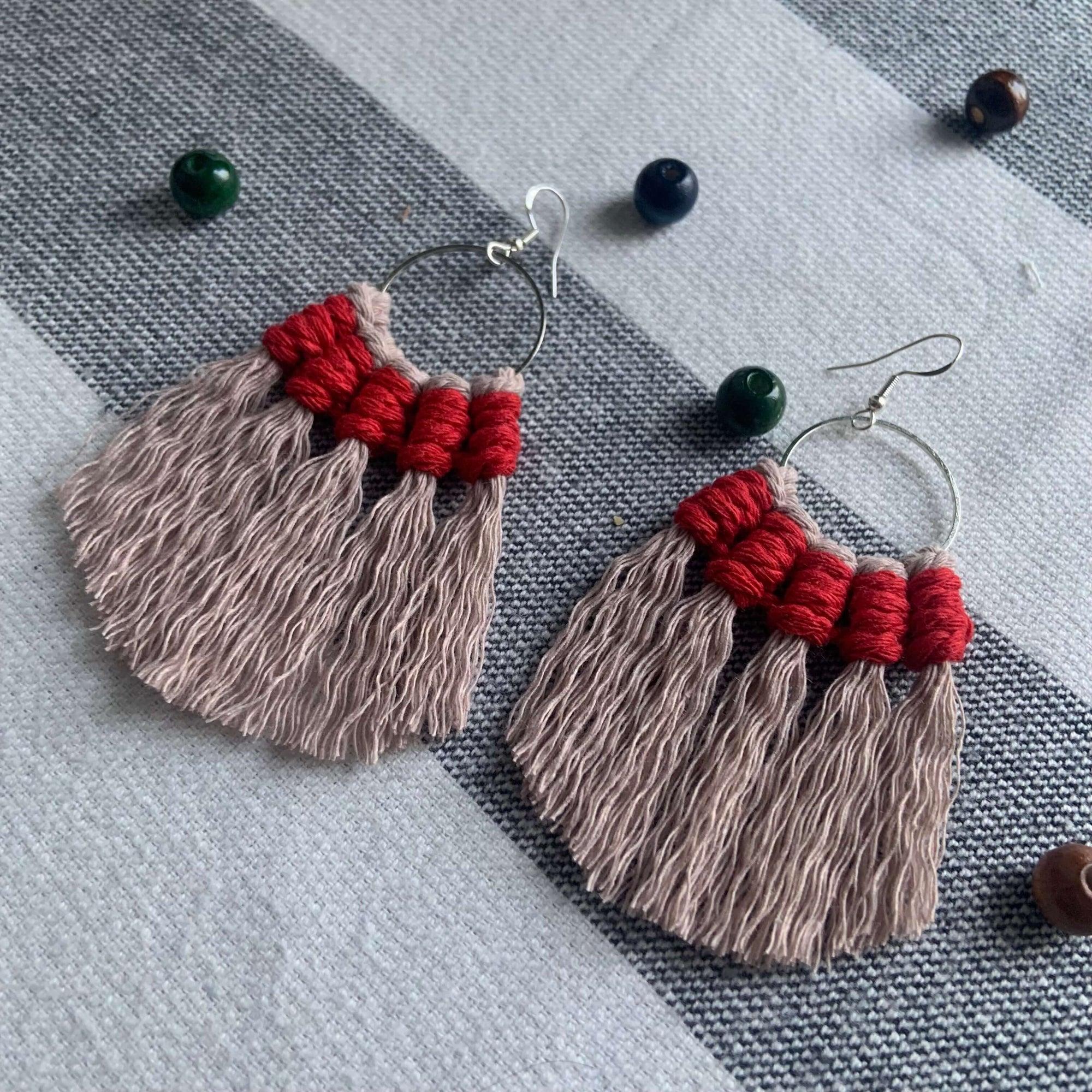 Crimson Fade Macrame Fringe Earrings - StylishKnots
