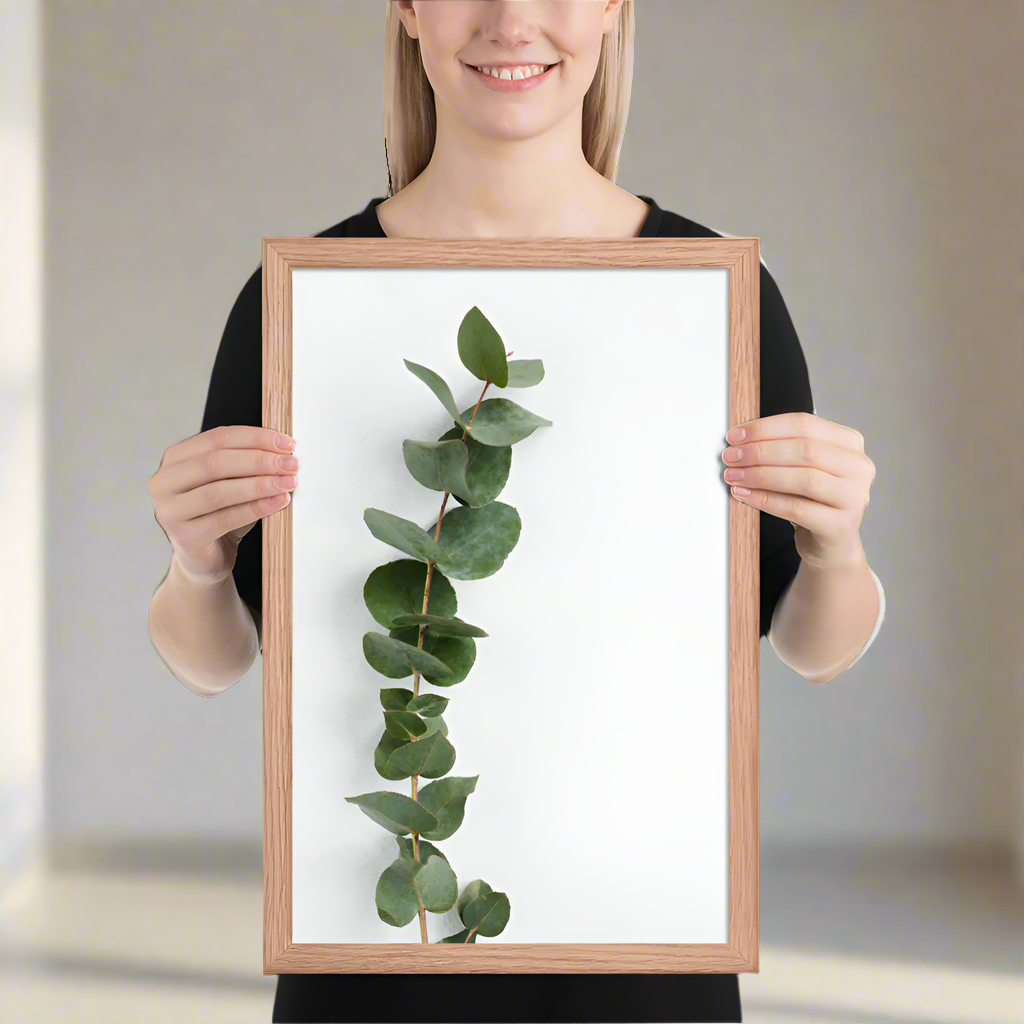 Framed Minimalist Eucalyptus Leaf Print – Modern Botanical Wall Art - StylishKnots