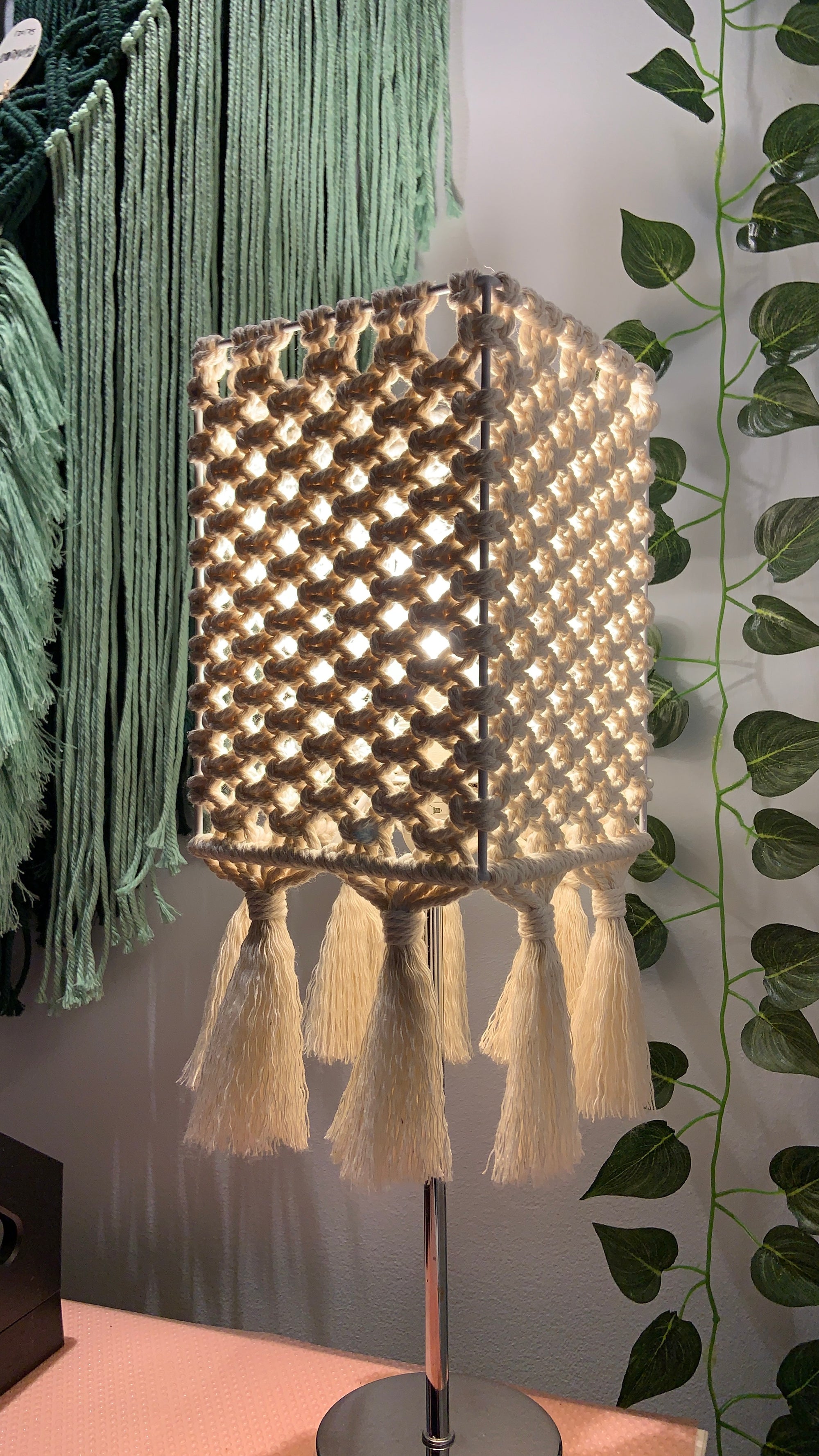 Boho Glow Macrame Lampshade – Handwoven Cozy Light Accent