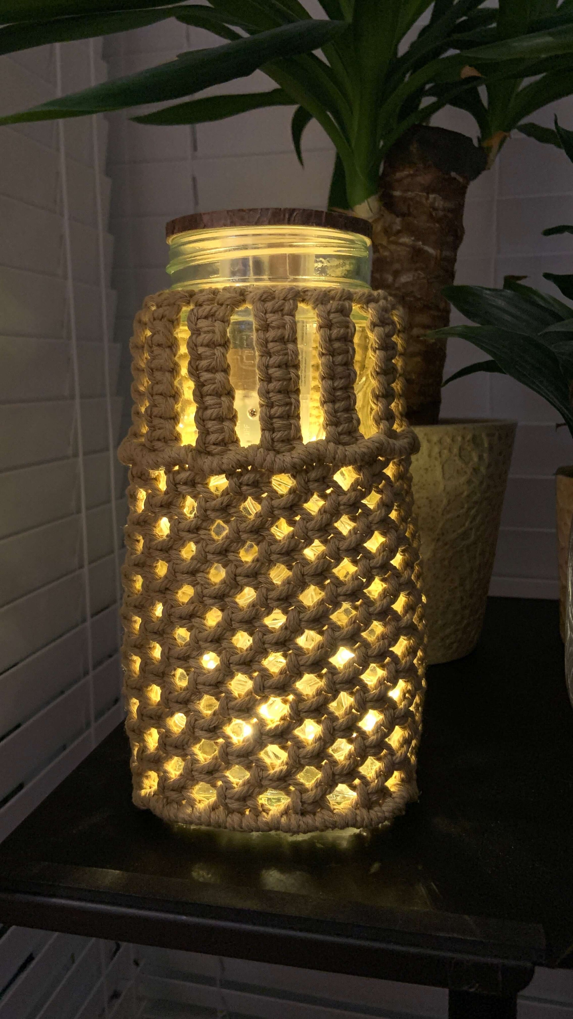 Diamond Glow Macrame Jar Lamp - Handcrafted Boho Lantern for Tranquil Spaces - StylishKnots