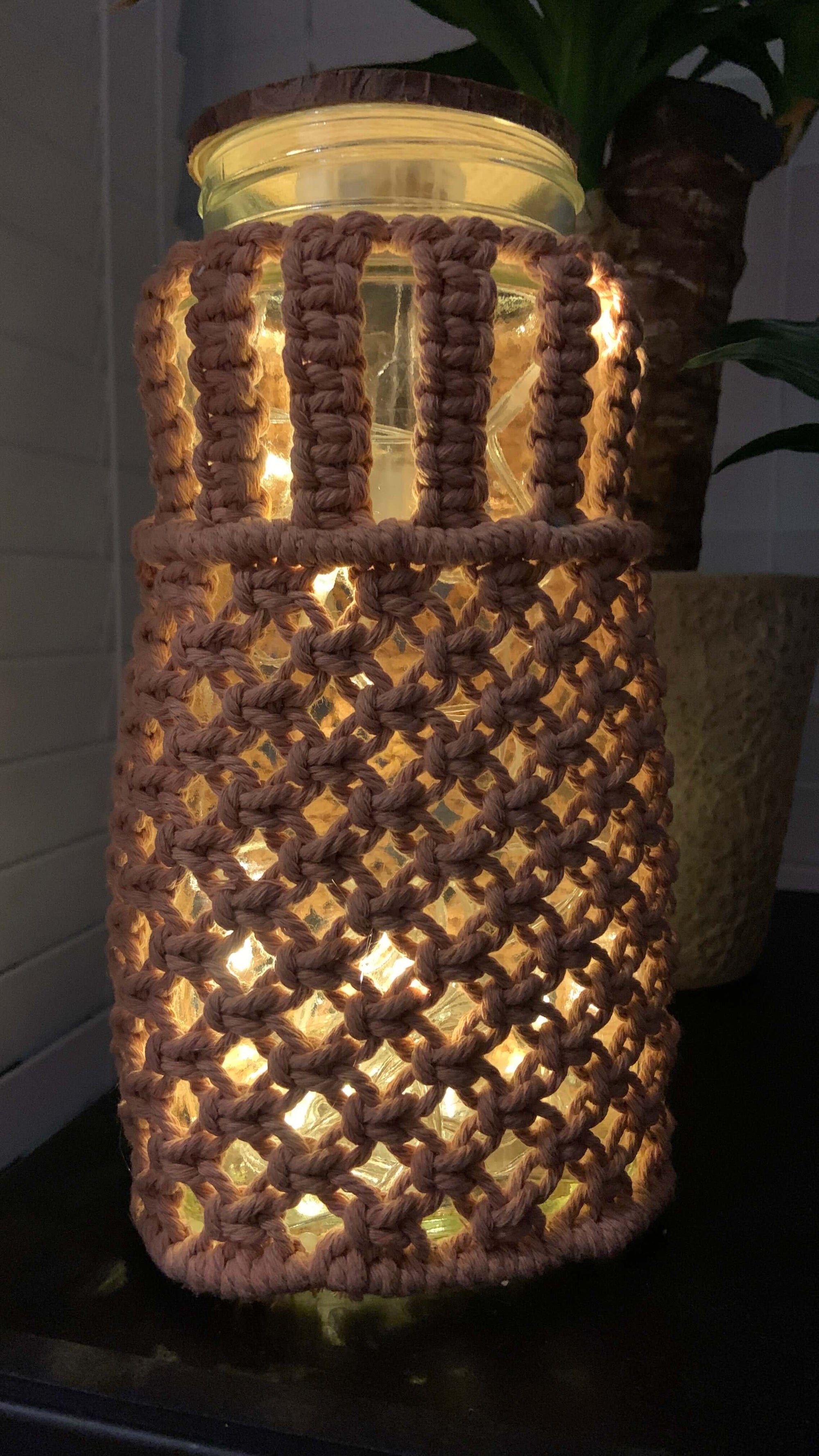 Diamond Glow Macrame Jar Lamp - Handcrafted Boho Lantern for Tranquil Spaces - StylishKnots