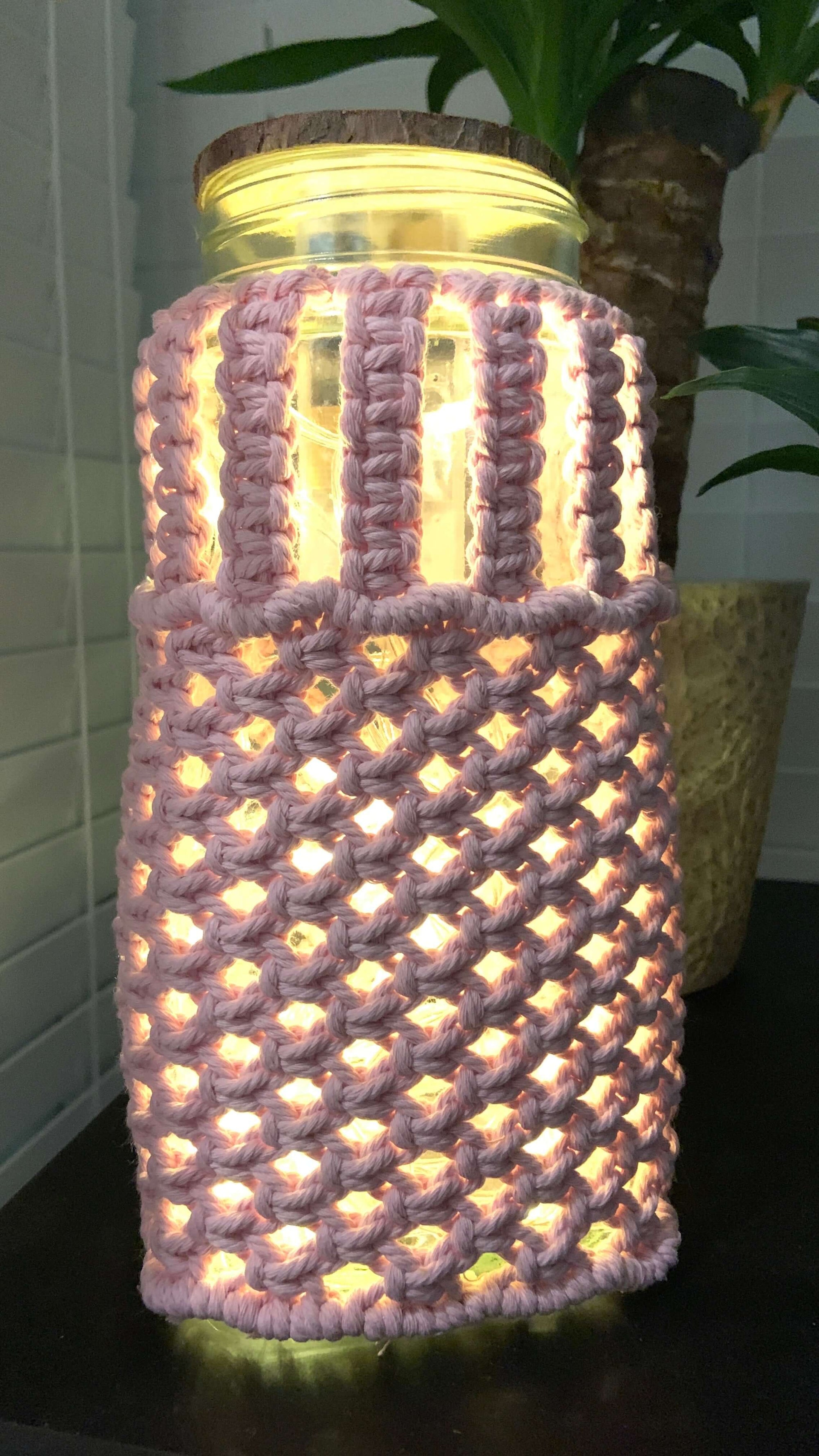 Diamond Glow Macrame Jar Lamp - Handcrafted Boho Lantern for Tranquil Spaces - StylishKnots