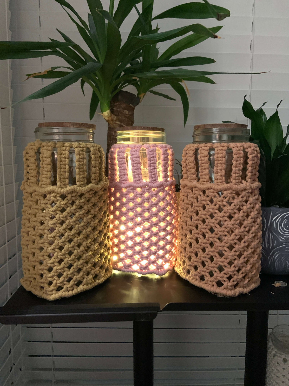 Diamond Glow Macrame Jar Lamp - Handcrafted Boho Lantern for Tranquil Spaces - StylishKnots
