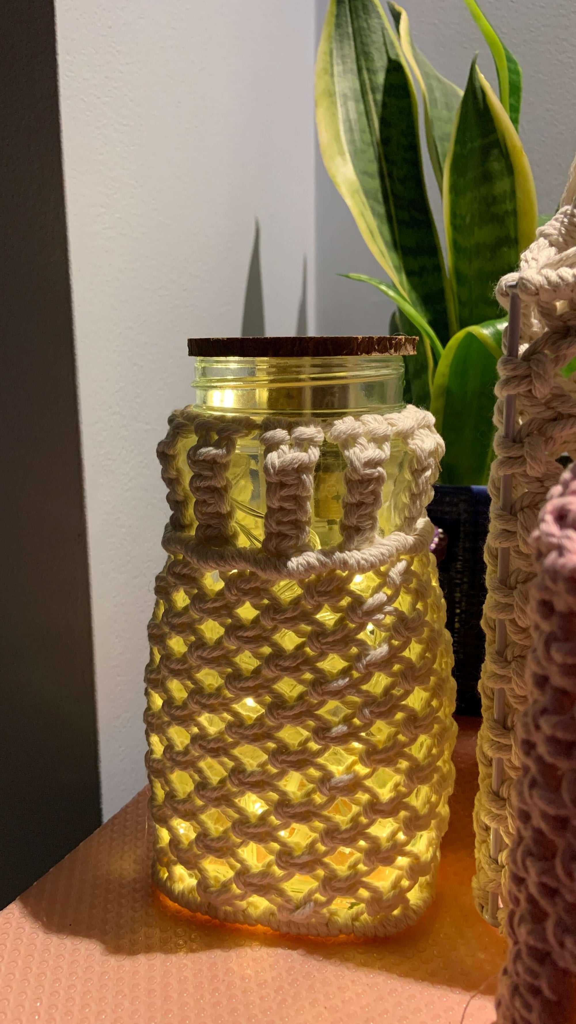Diamond Glow Macrame Jar Lamp - Handcrafted Boho Lantern for Tranquil Spaces - StylishKnots