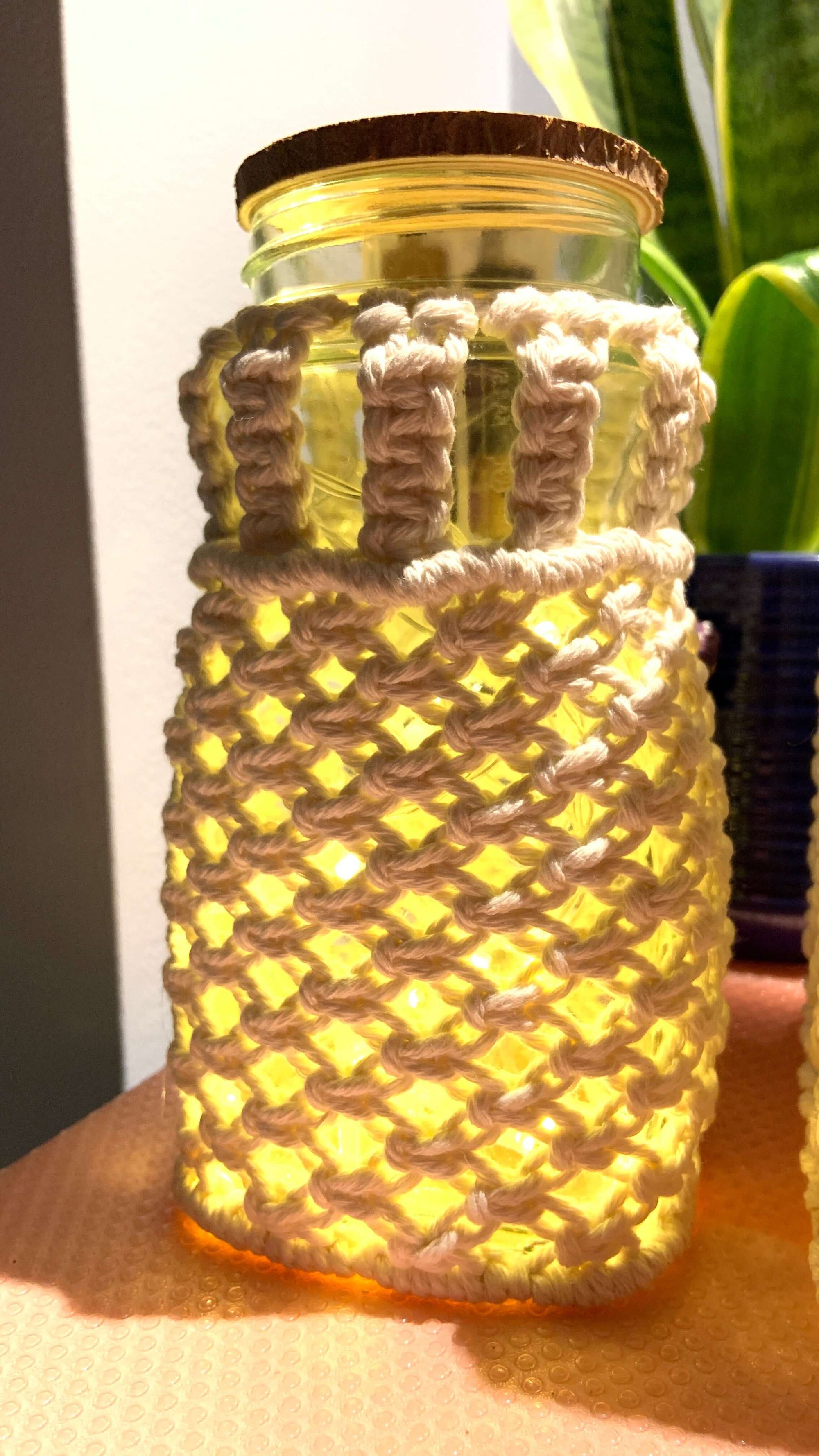 Diamond Glow Macrame Jar Lamp - Handcrafted Boho Lantern for Tranquil Spaces - StylishKnots