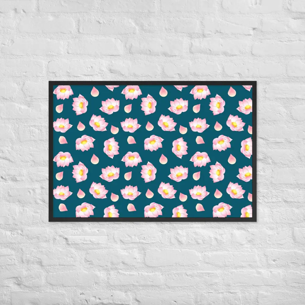 Blossoming Serenity Lotus Framed Poster - Black / 24″×36″