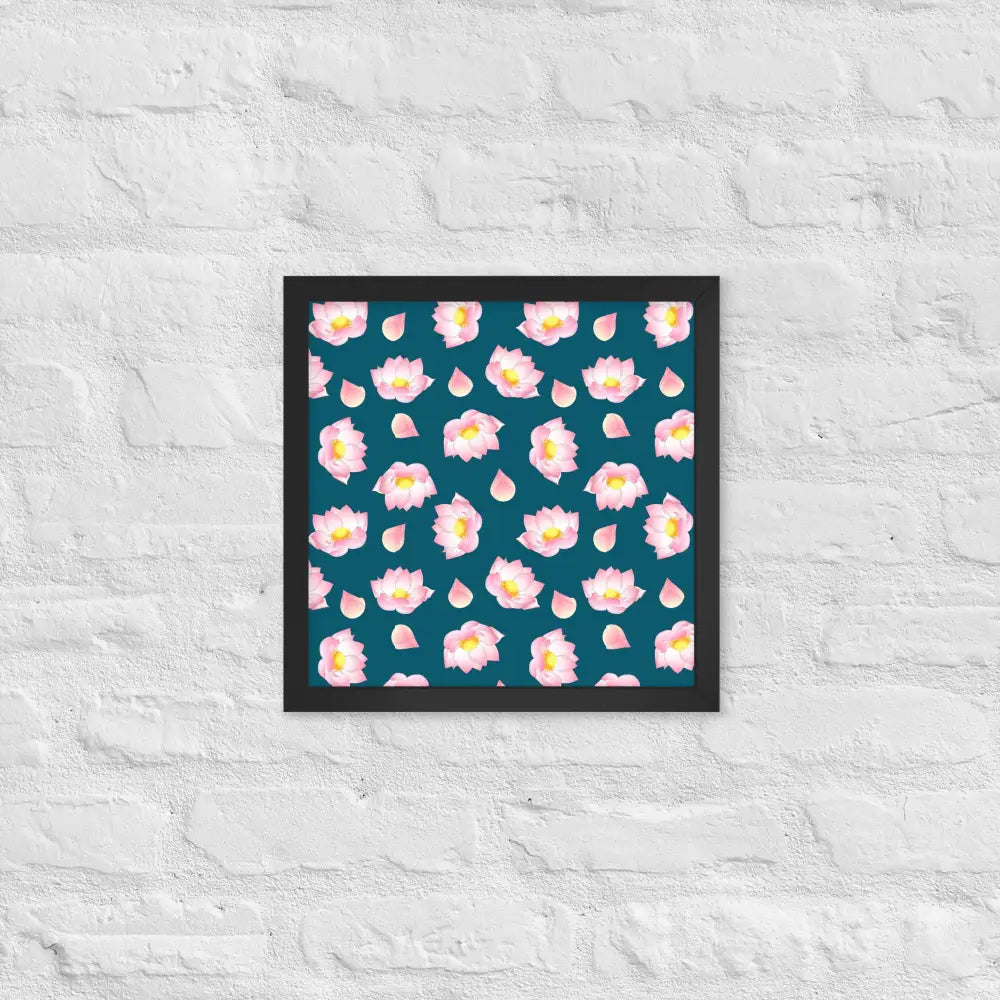 Blossoming Serenity Lotus Framed Poster - Black / 14″×14″