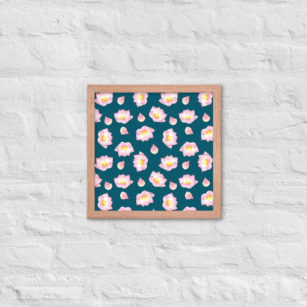 Blossoming Serenity Lotus Framed Poster - Red Oak / 14″×14″