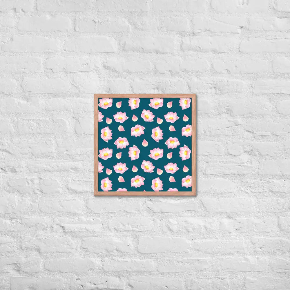Blossoming Serenity Lotus Framed Poster - Red Oak / 18″×18″