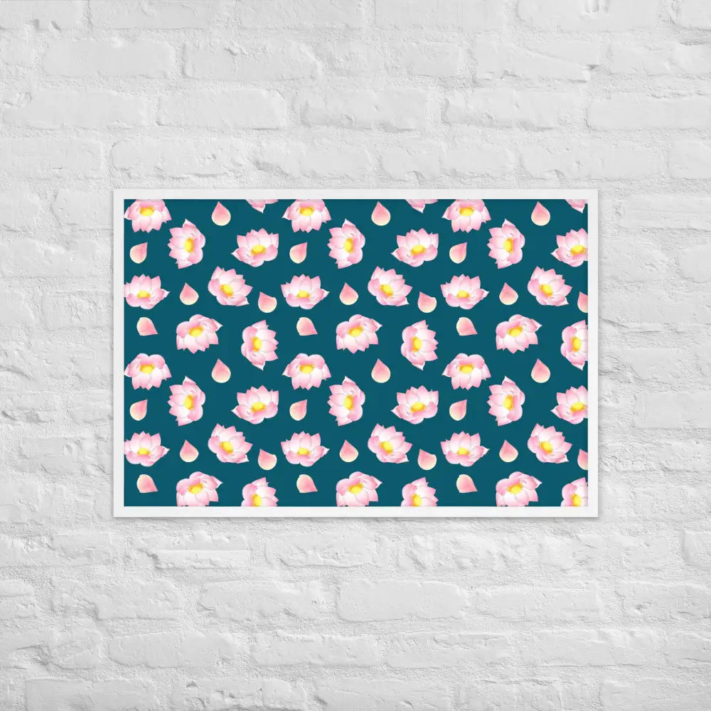 Blossoming Serenity Lotus Framed Poster - White / 24″×36″