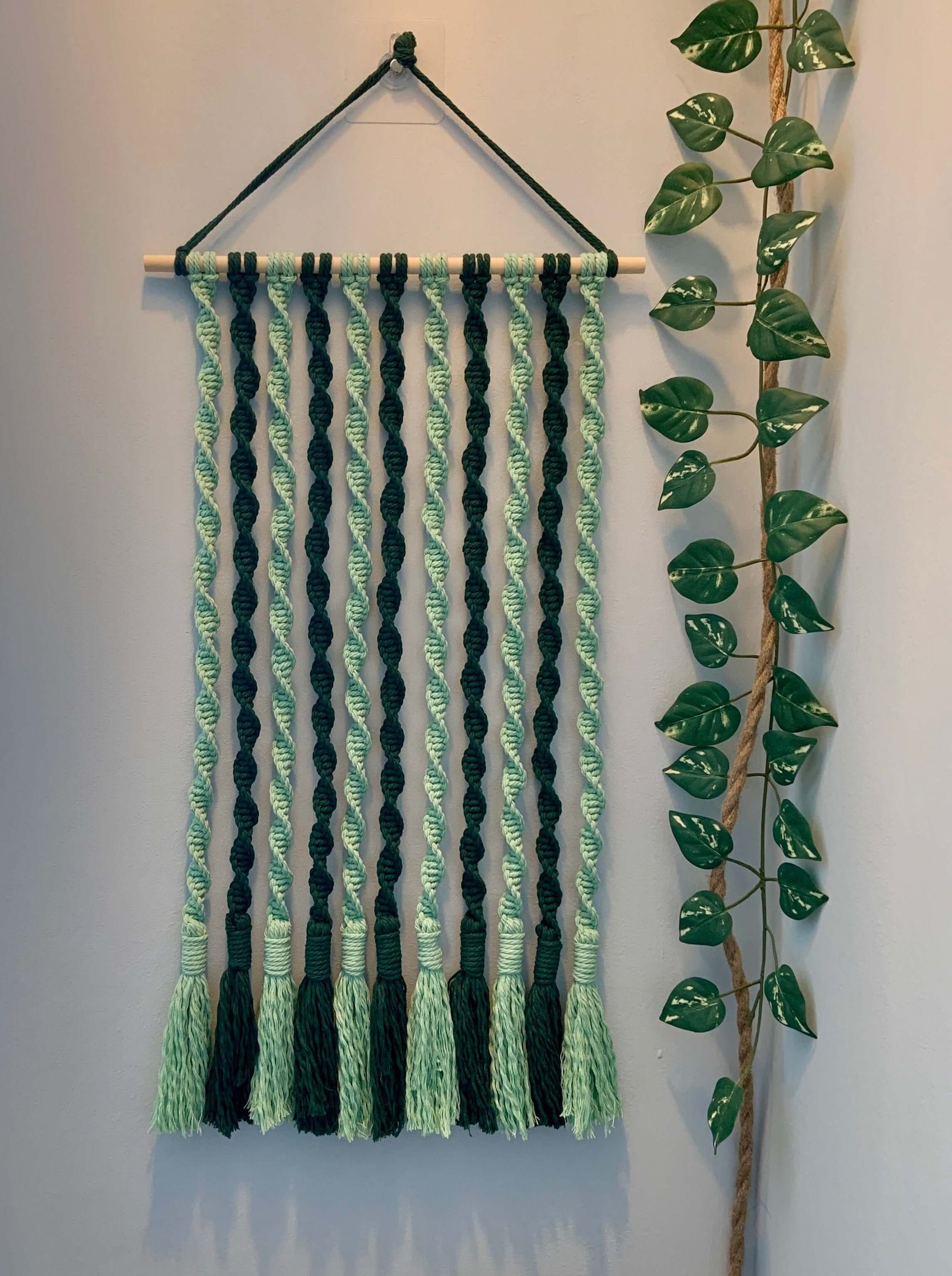 Cinnamon Twist Macrame Wall Hanging - Dark Green & Light