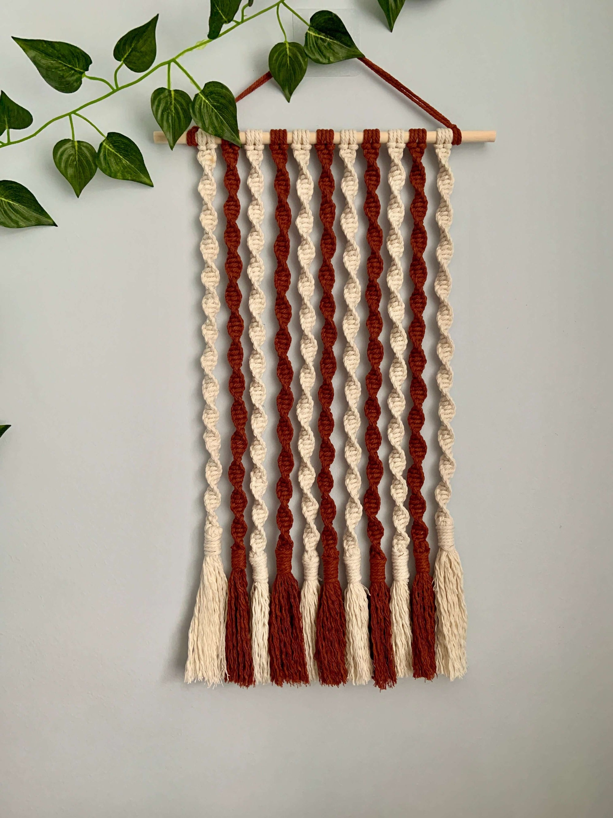Cinnamon Twist Macrame Wall Hanging - Red & Cream
