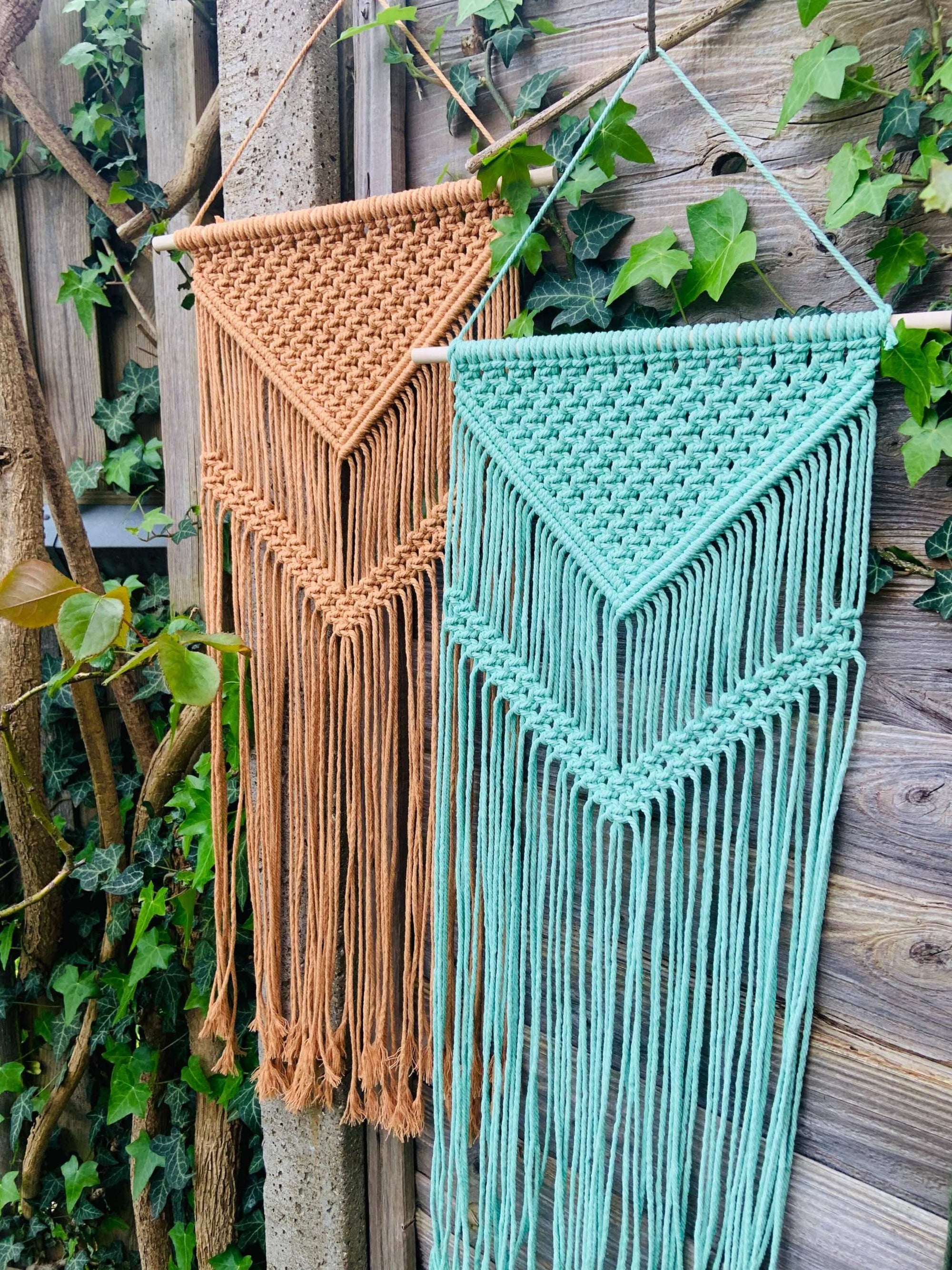 Earthen Tones Macrame Wall Hangings - Hanging