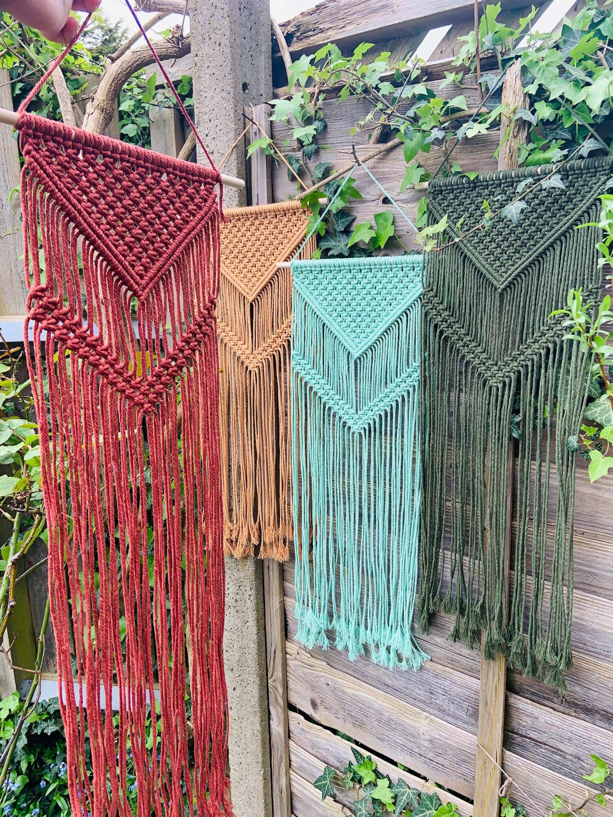 Earthen Tones Macrame Wall Hangings - Hanging