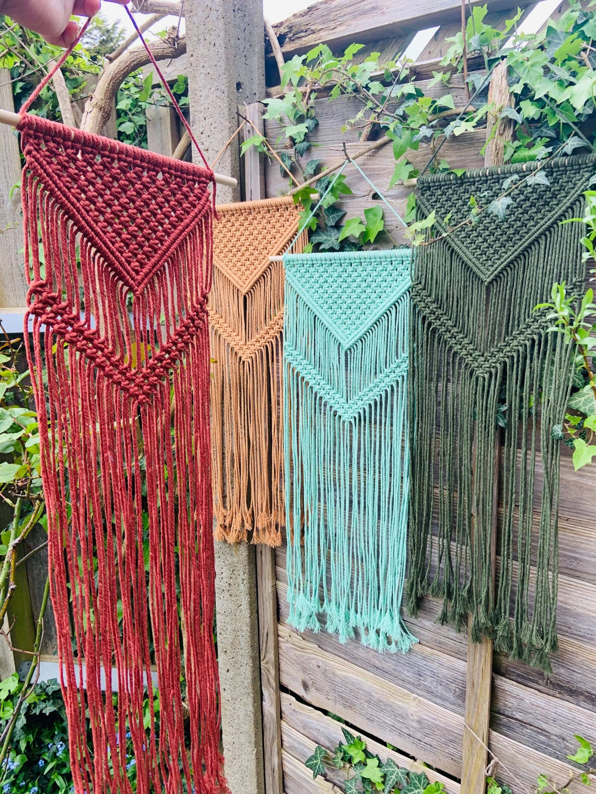 Earthen Tones Macrame Wall Hangings - Hanging