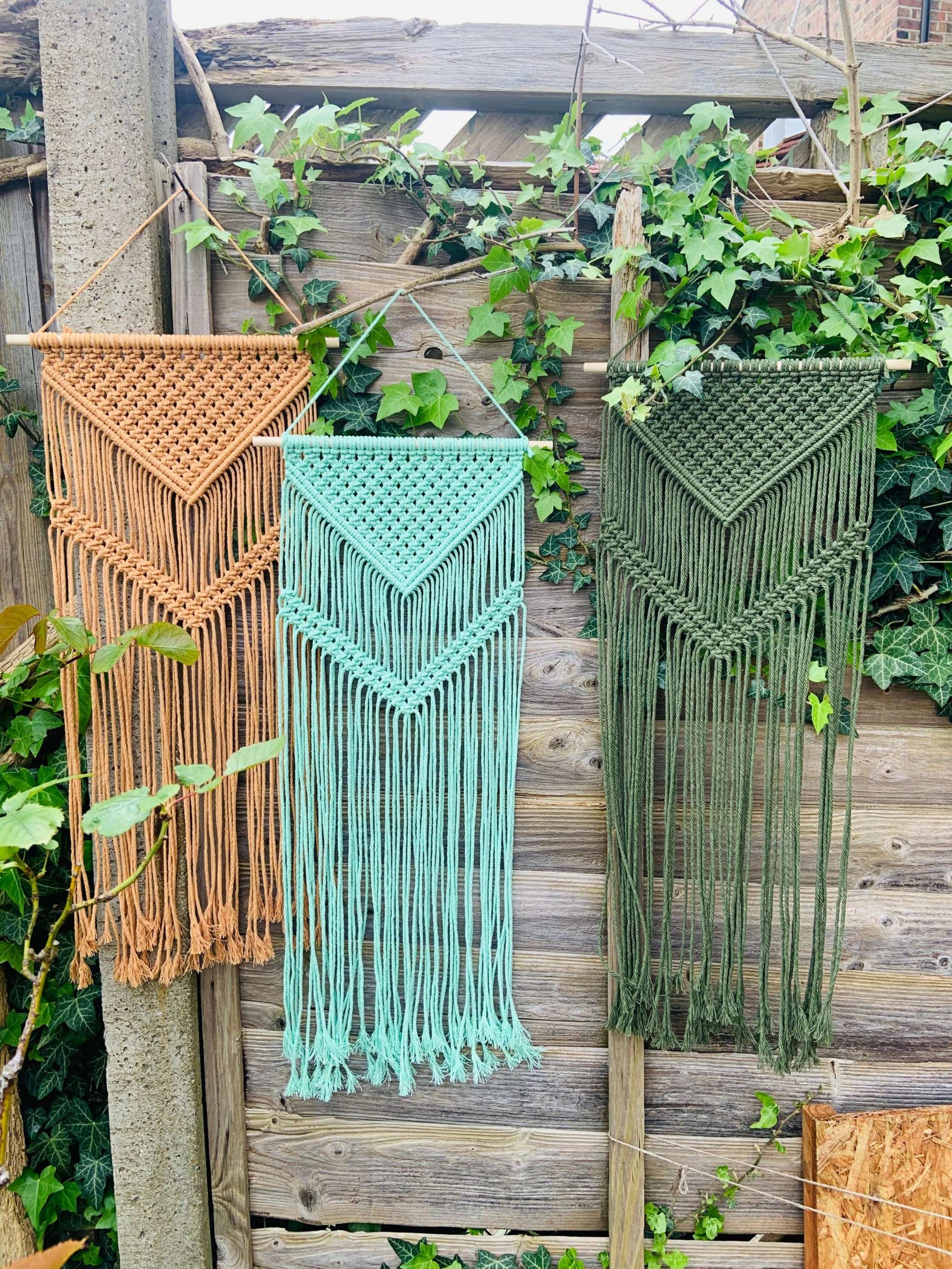 Earthen Tones Macrame Wall Hangings - Hanging