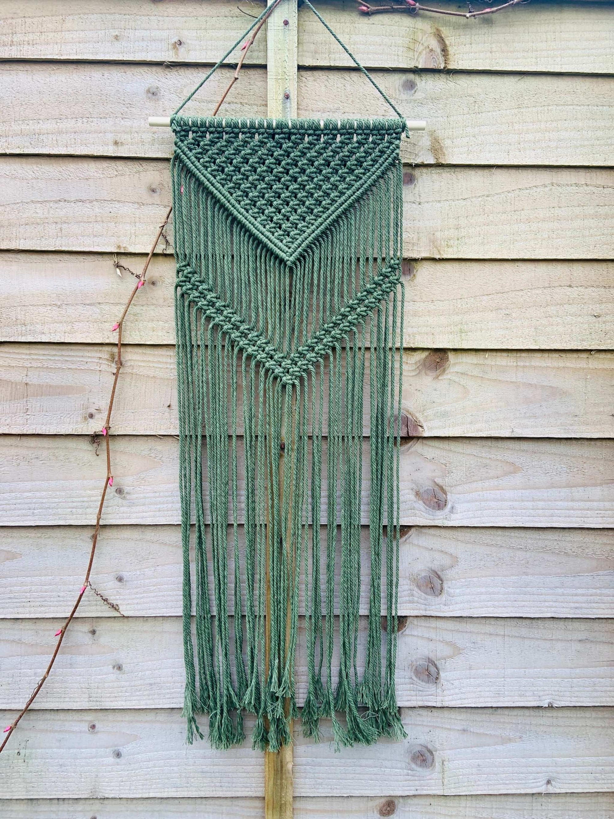 Earthen Tones Macrame Wall Hangings - Olive Green - Hanging