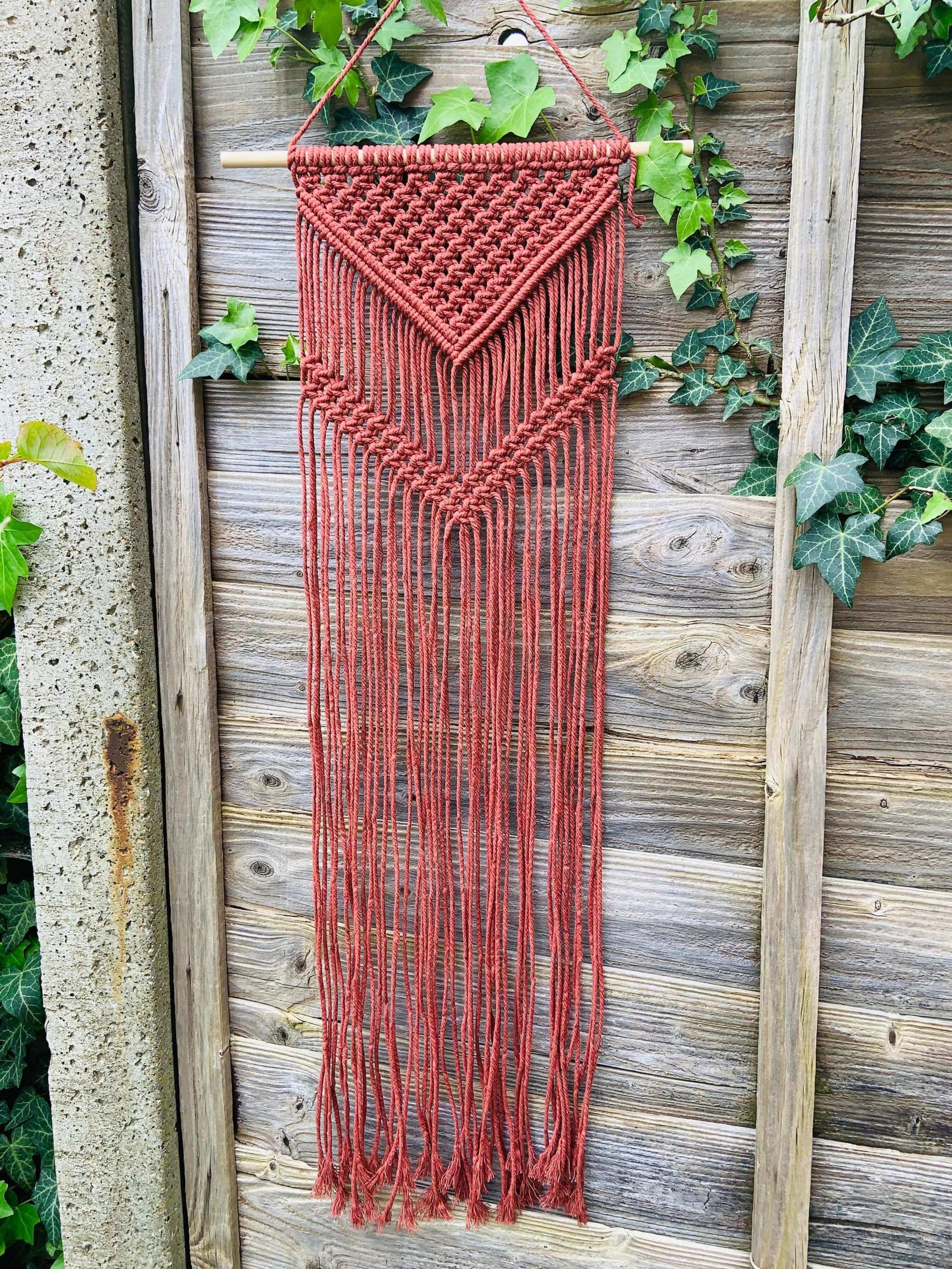 Earthen Tones Macrame Wall Hangings - Rustic Red - Hanging