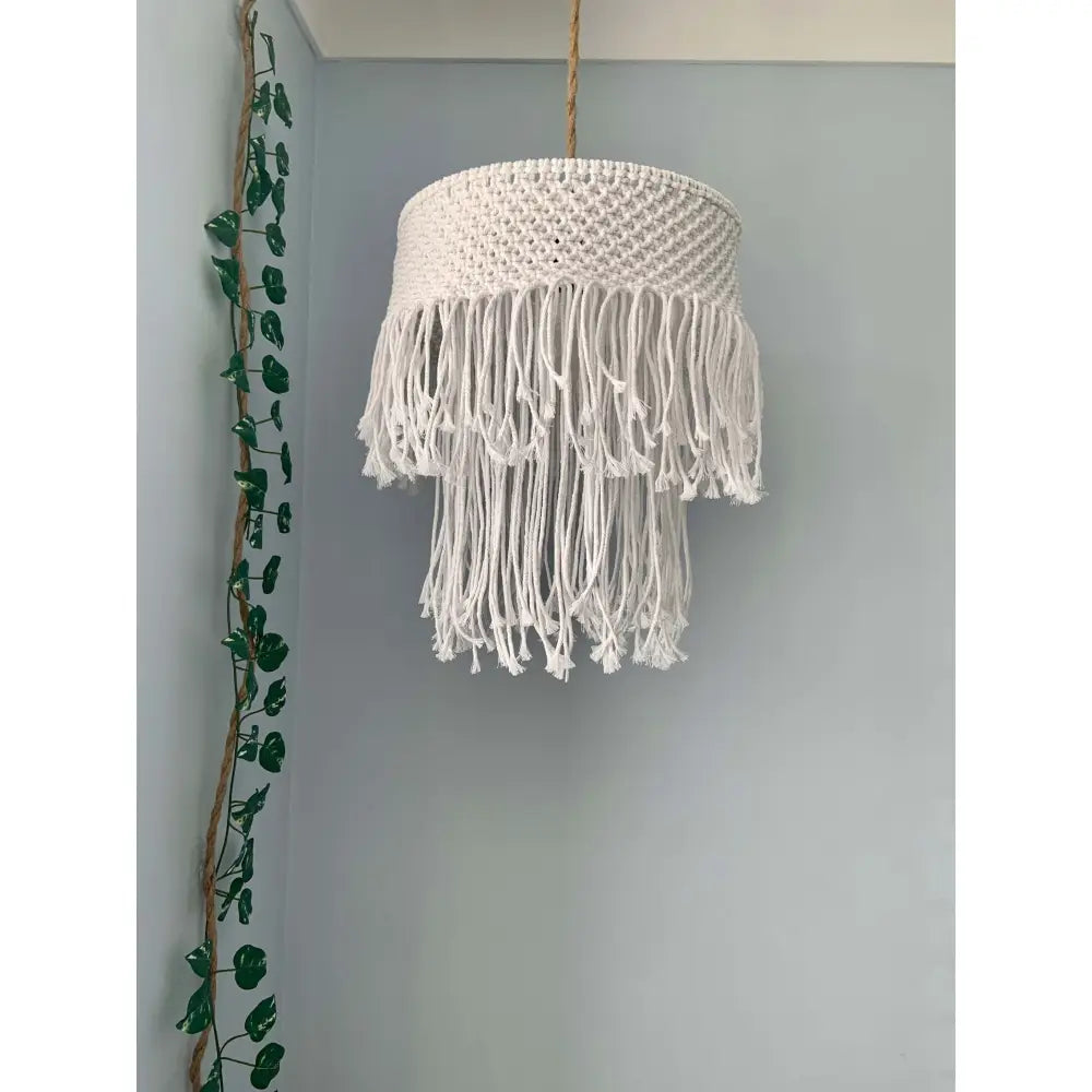 Frosty Fringe Macrame Pendant Shade - Lampshade