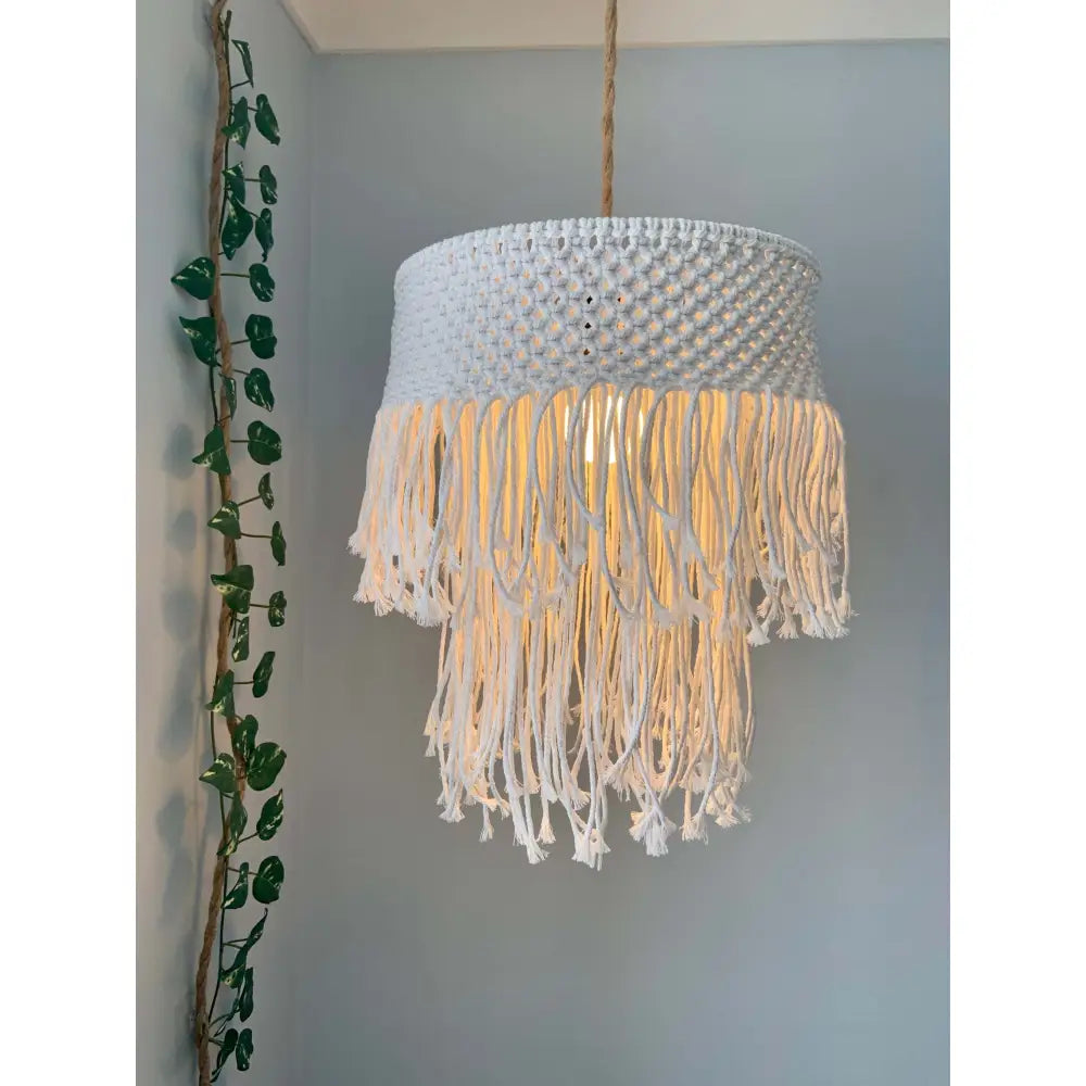 Frosty Fringe Macrame Pendant Shade - Lampshade