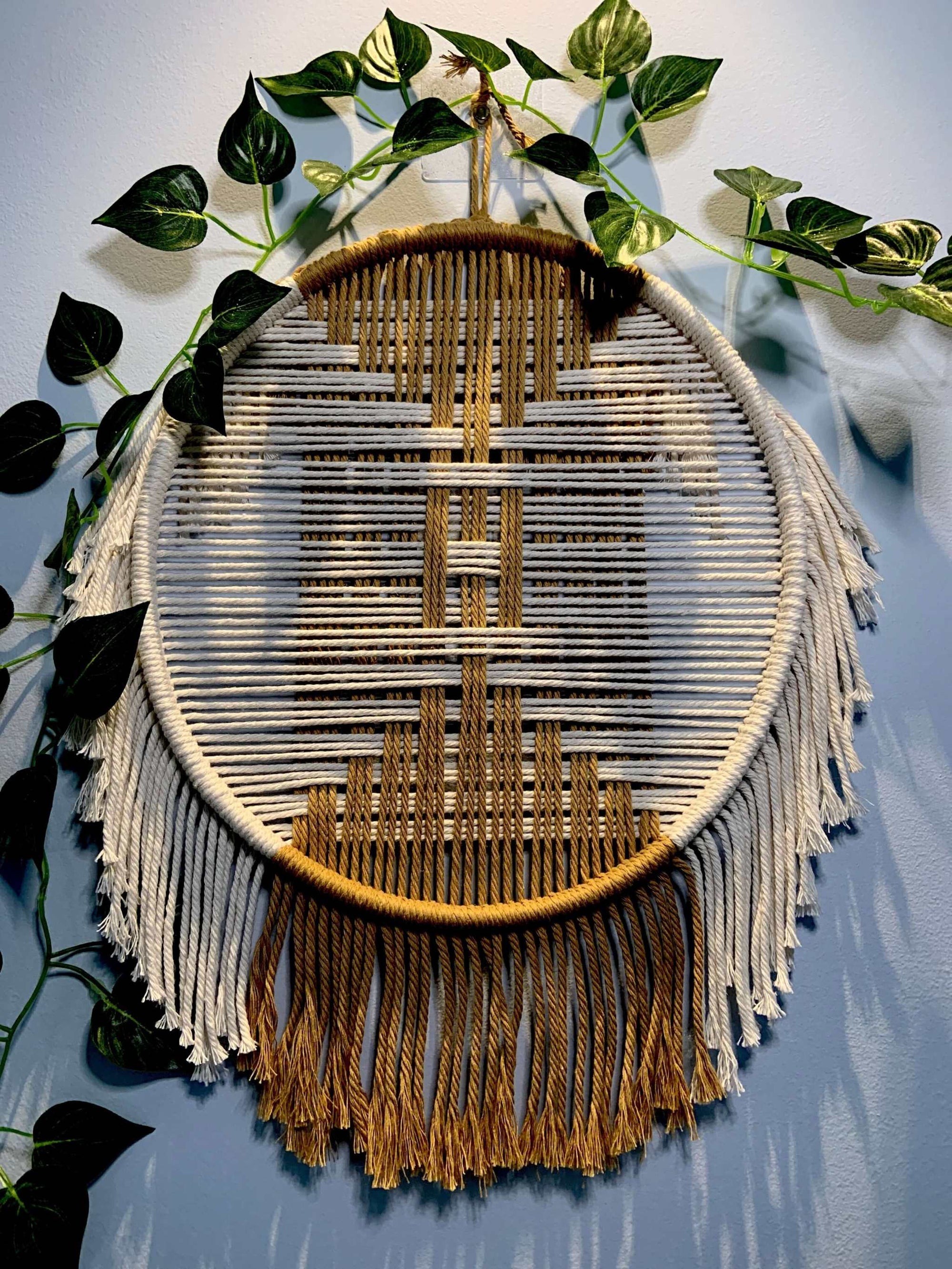 Golden Crescent Macrame Wall Hanging