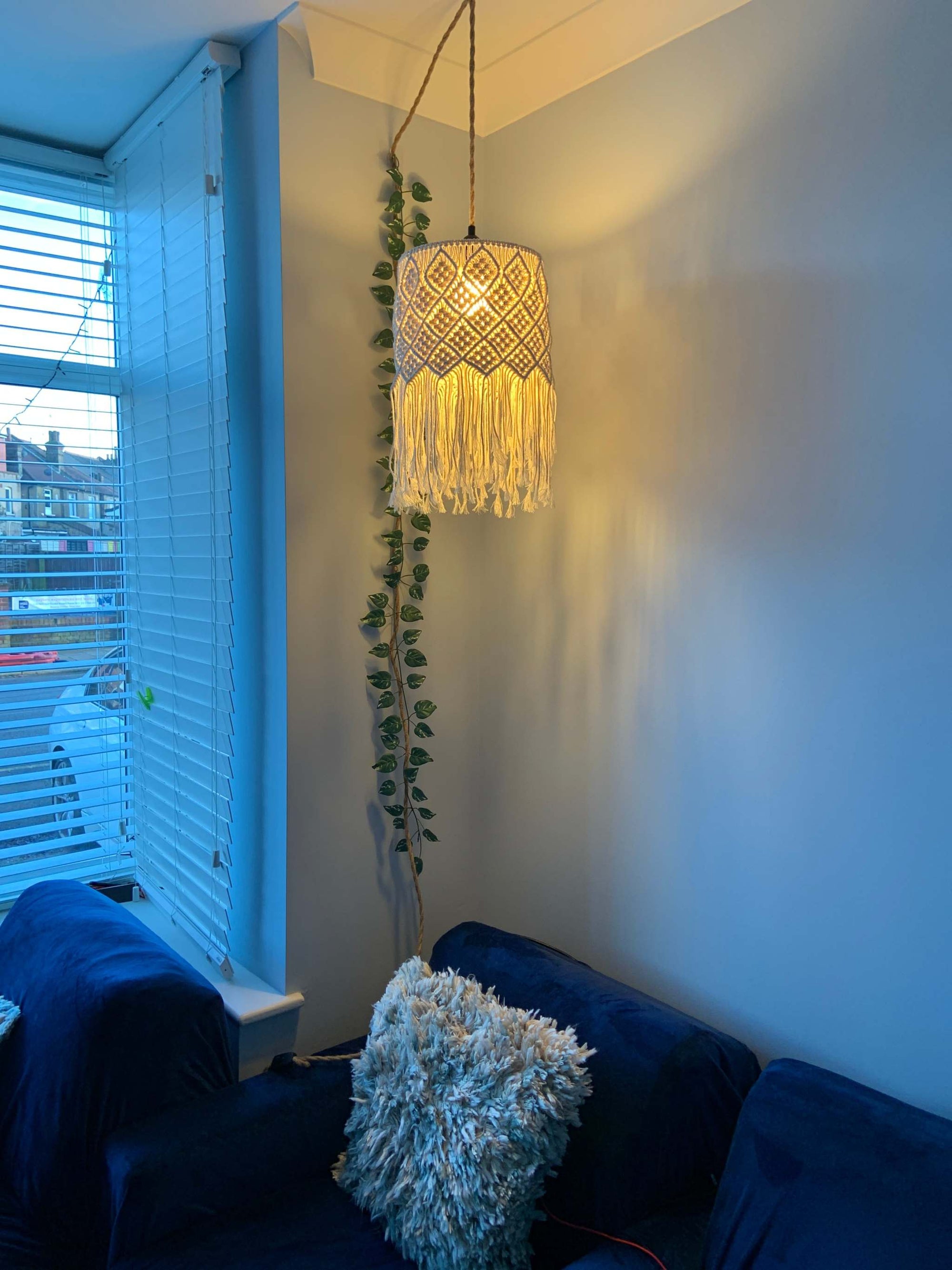 Ivory Cascade Geometric Macrame Lampshade