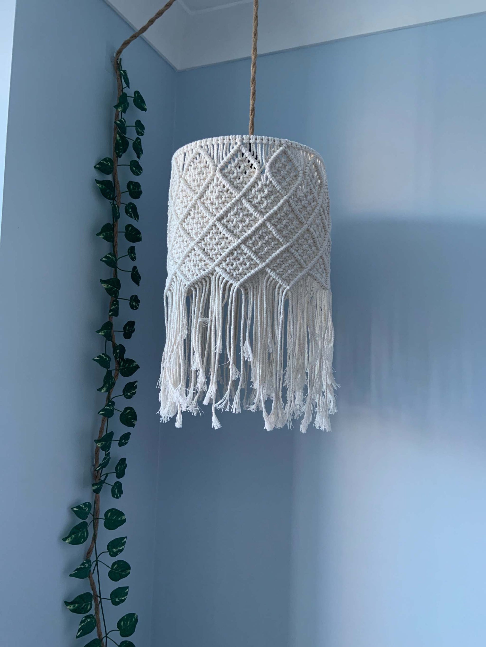 Ivory Cascade Geometric Macrame Lampshade