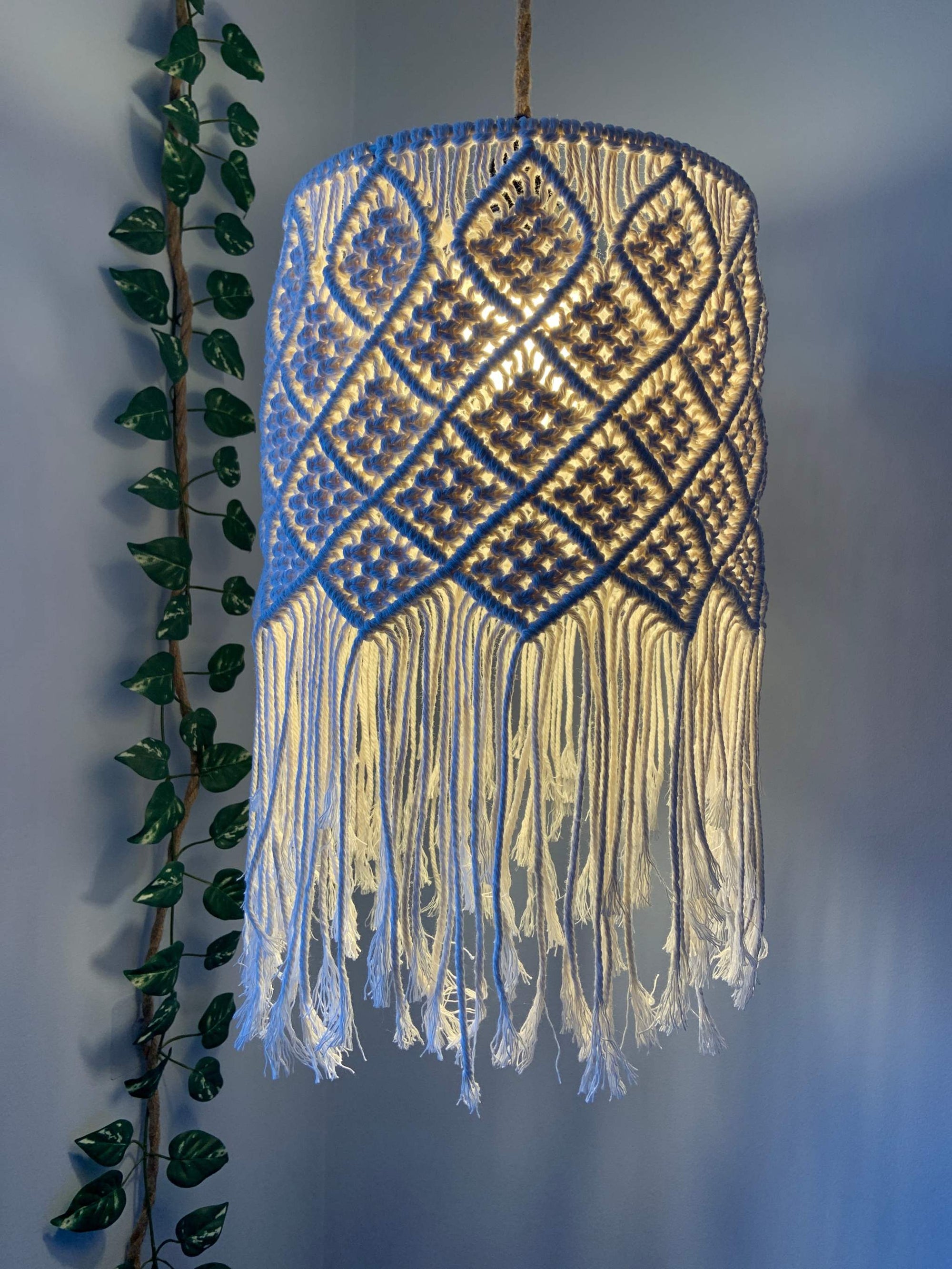 Ivory Cascade Geometric Macrame Lampshade