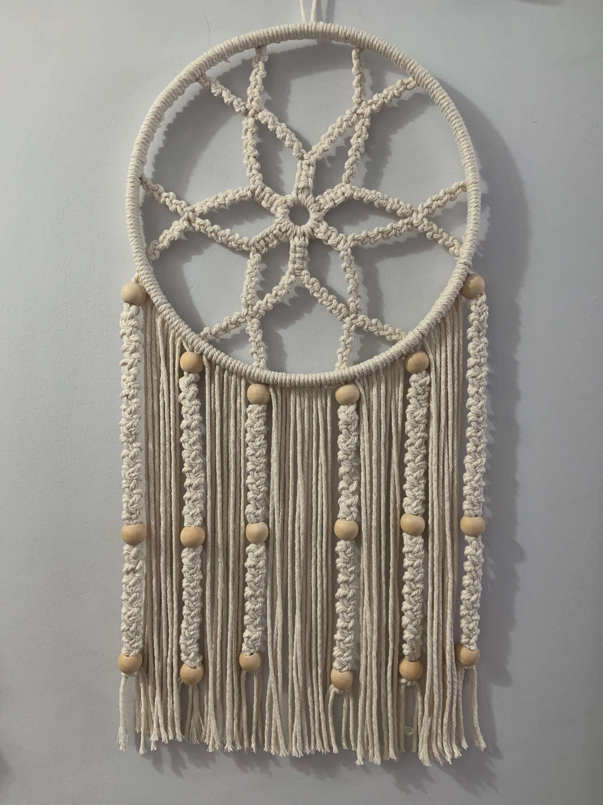 Sunwheel Charm Beaded Macrame Wall Hanging