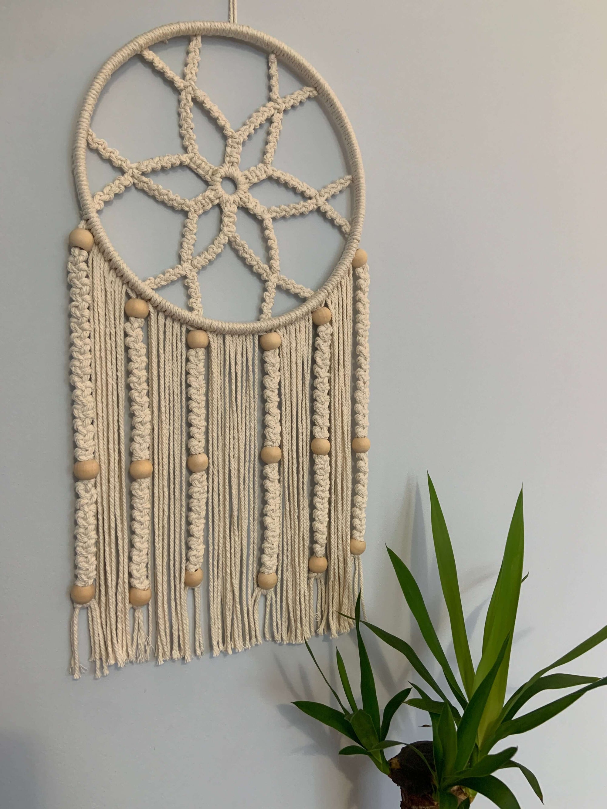 Sunwheel Charm Beaded Macrame Wall Hanging