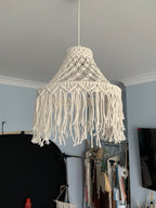 Handcrafted Macrame Pendant Light Cover – Boho Hanging Lampshade