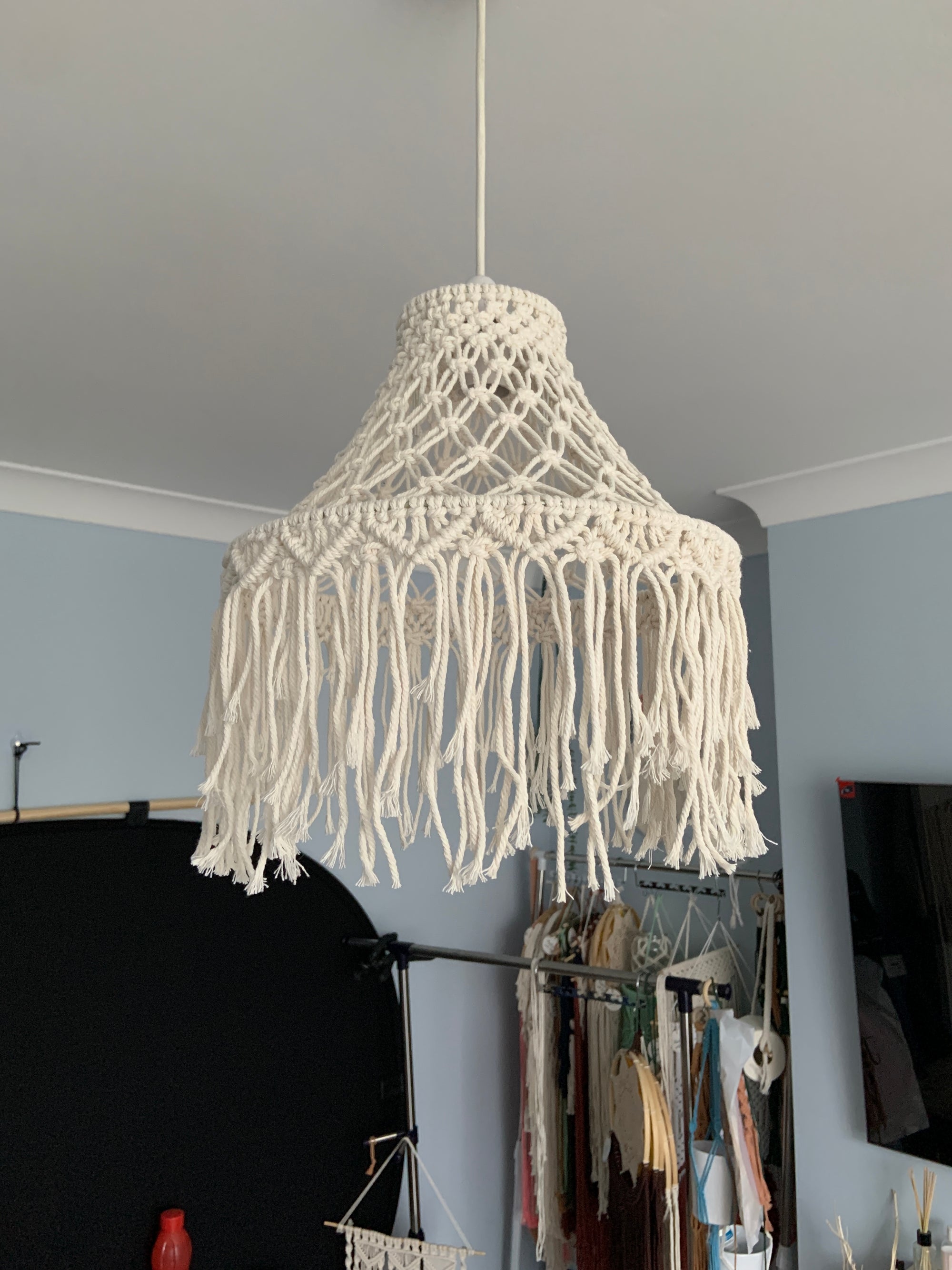 Handcrafted Macrame Pendant Light Cover – Boho Hanging Lampshade