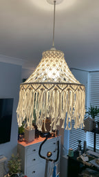 Handcrafted Macrame Pendant Light Cover – Boho Hanging Lampshade