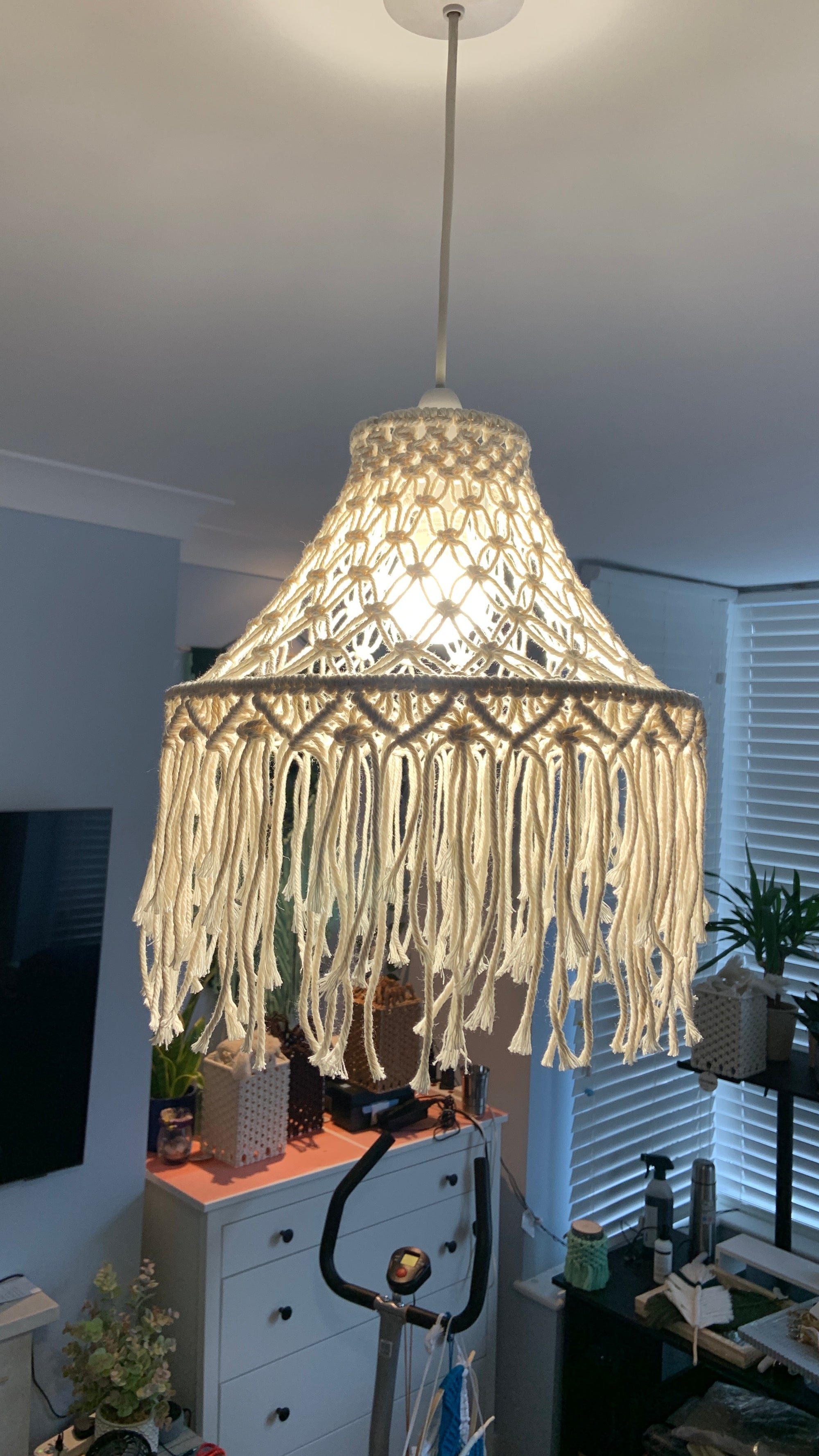 Handcrafted Macrame Pendant Light Cover – Boho Hanging Lampshade