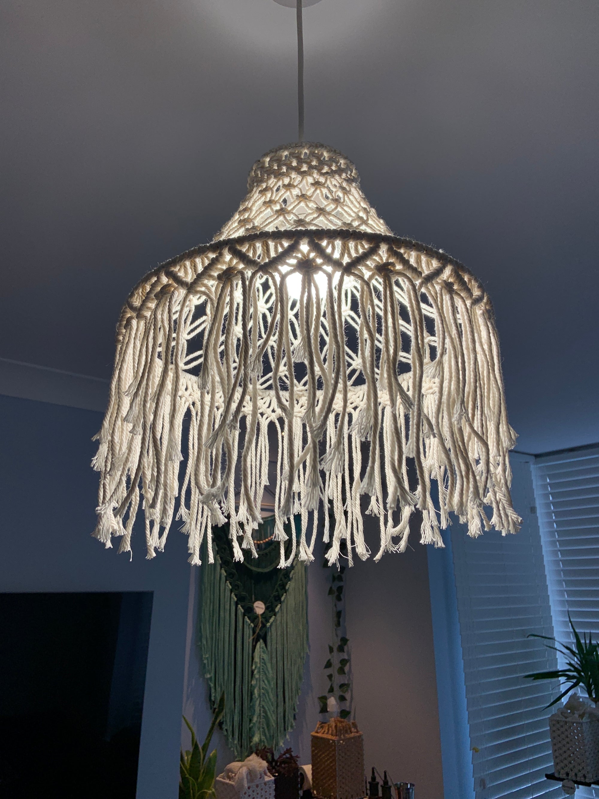 Handcrafted Macrame Pendant Light Cover – Boho Hanging Lampshade