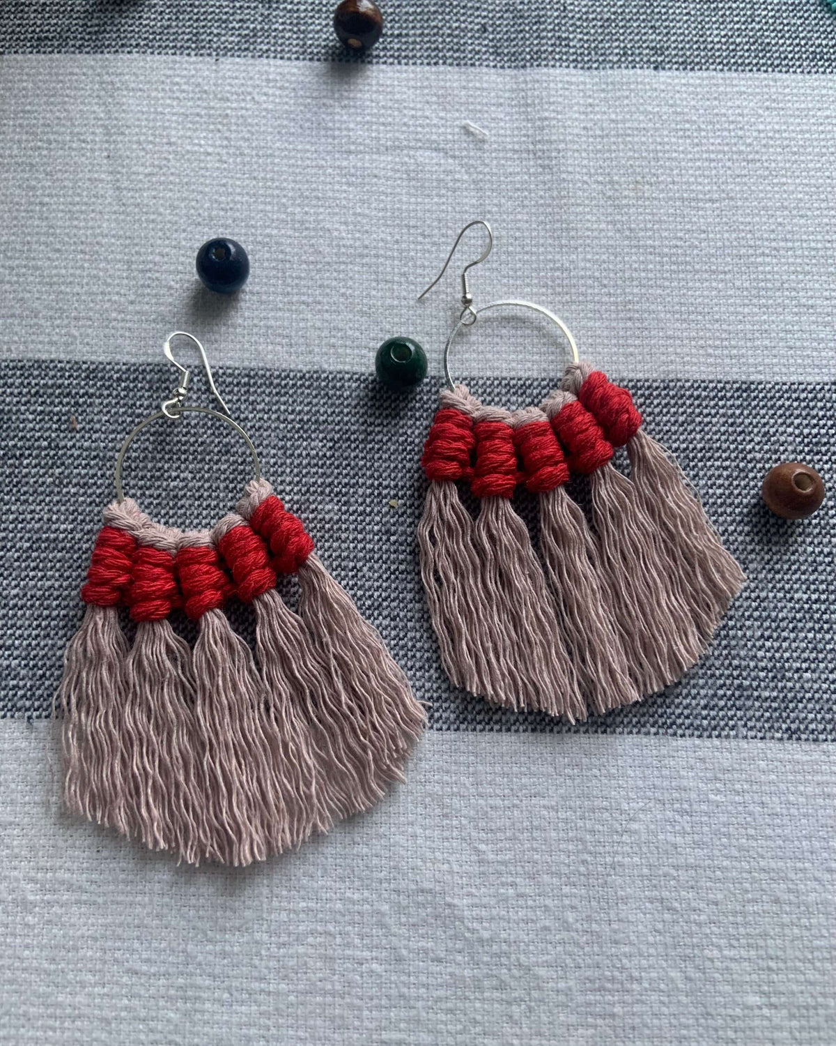 Crimson Fade Macrame Fringe Earrings - StylishKnots