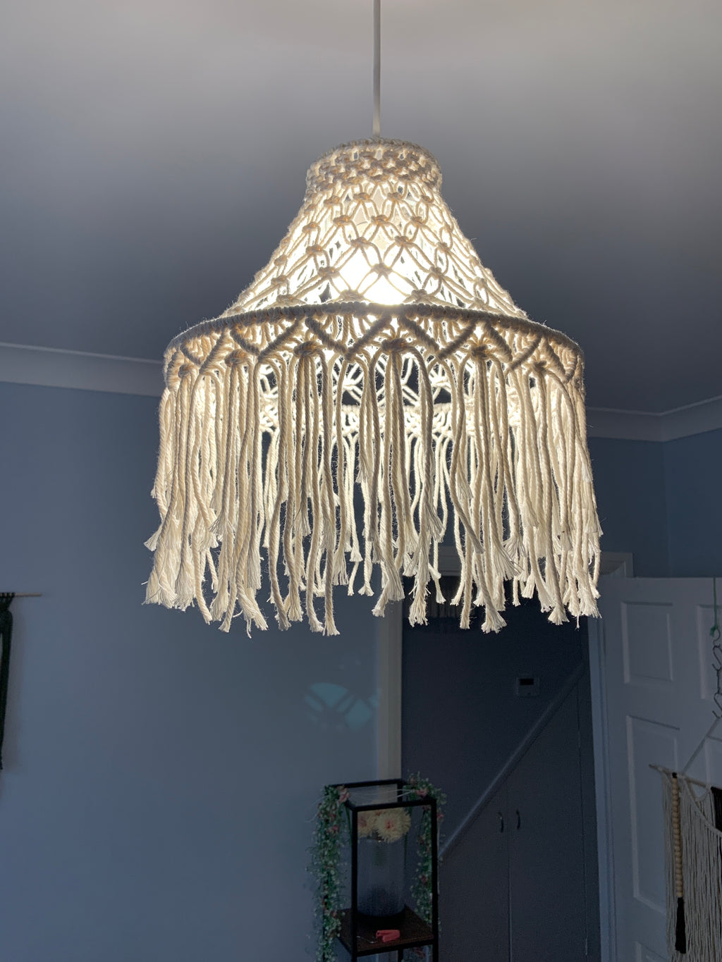 Handcrafted Macrame Pendant Light Cover – Boho Hanging Lampshade