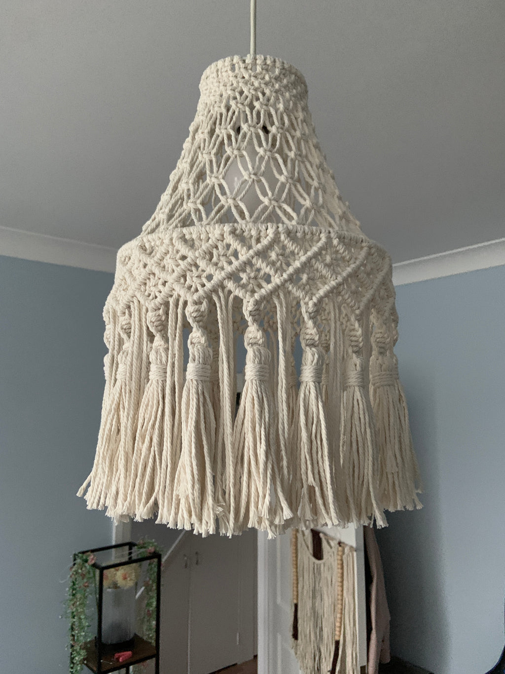 Elegant Macrame Pendant Lampshade – Handwoven Tassel Light Cover