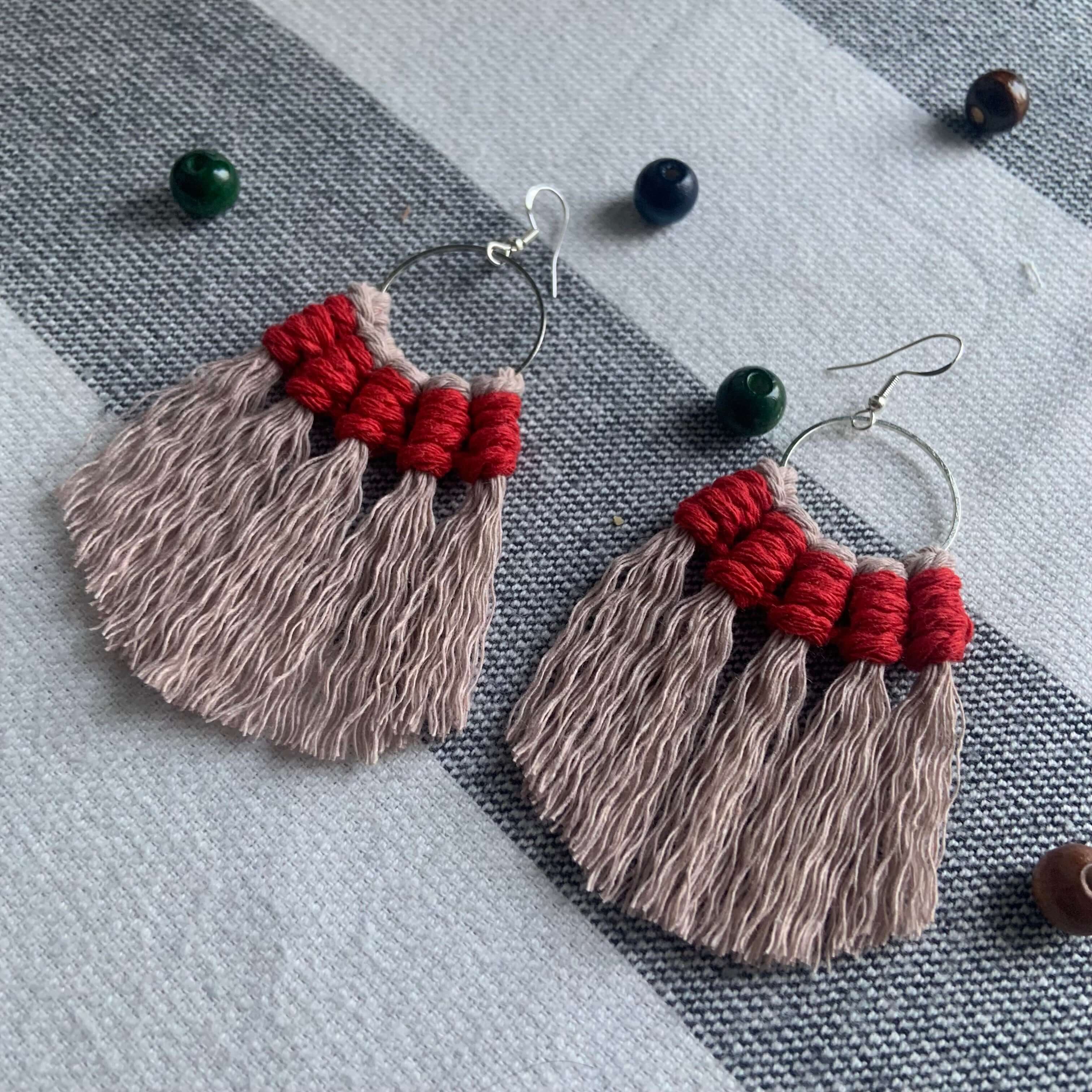 Crimson Fade Macrame Fringe Earrings - StylishKnots