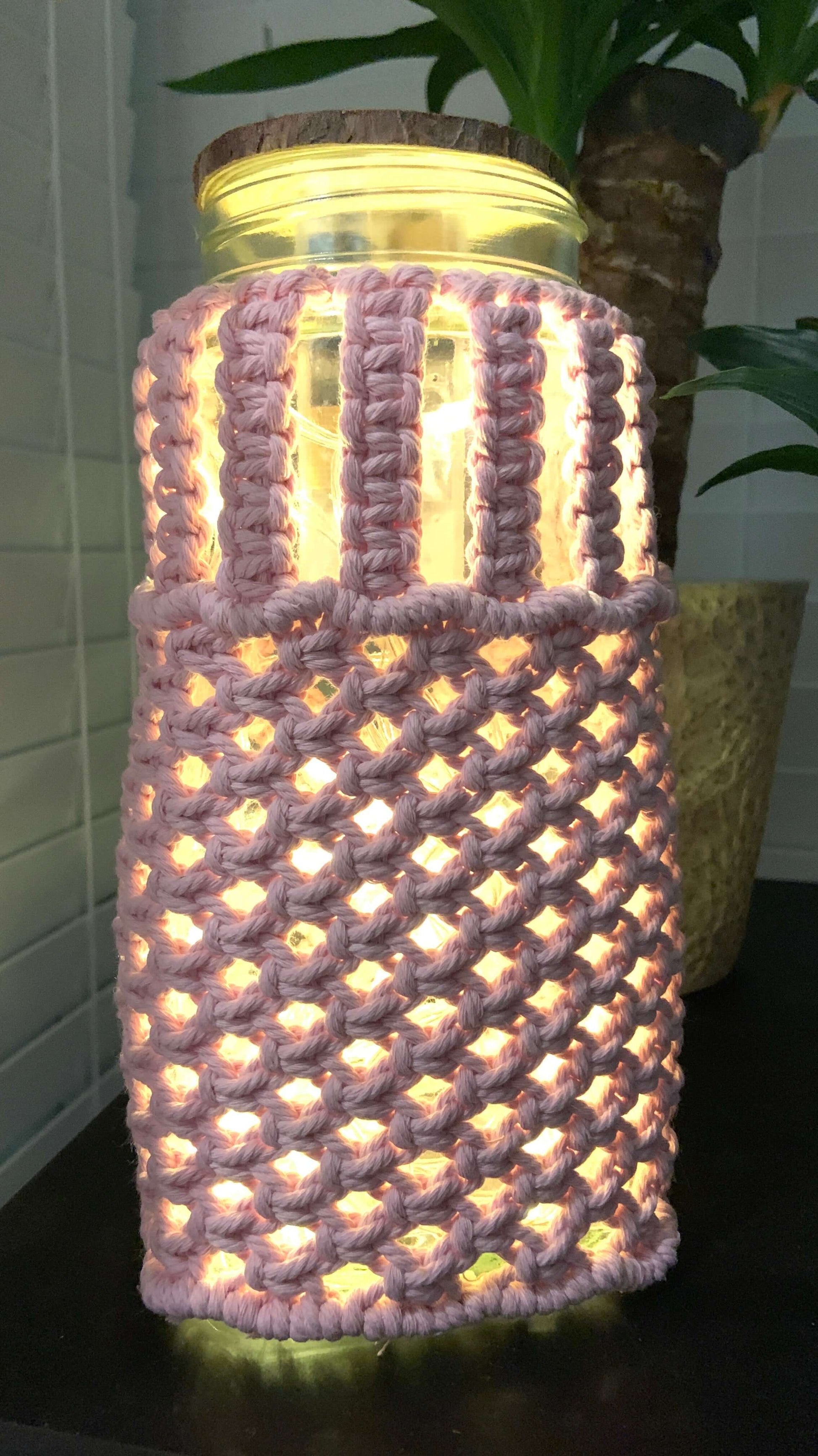 Diamond Glow Macrame Jar Lamp - Handcrafted Boho Lantern for Tranquil Spaces - StylishKnots