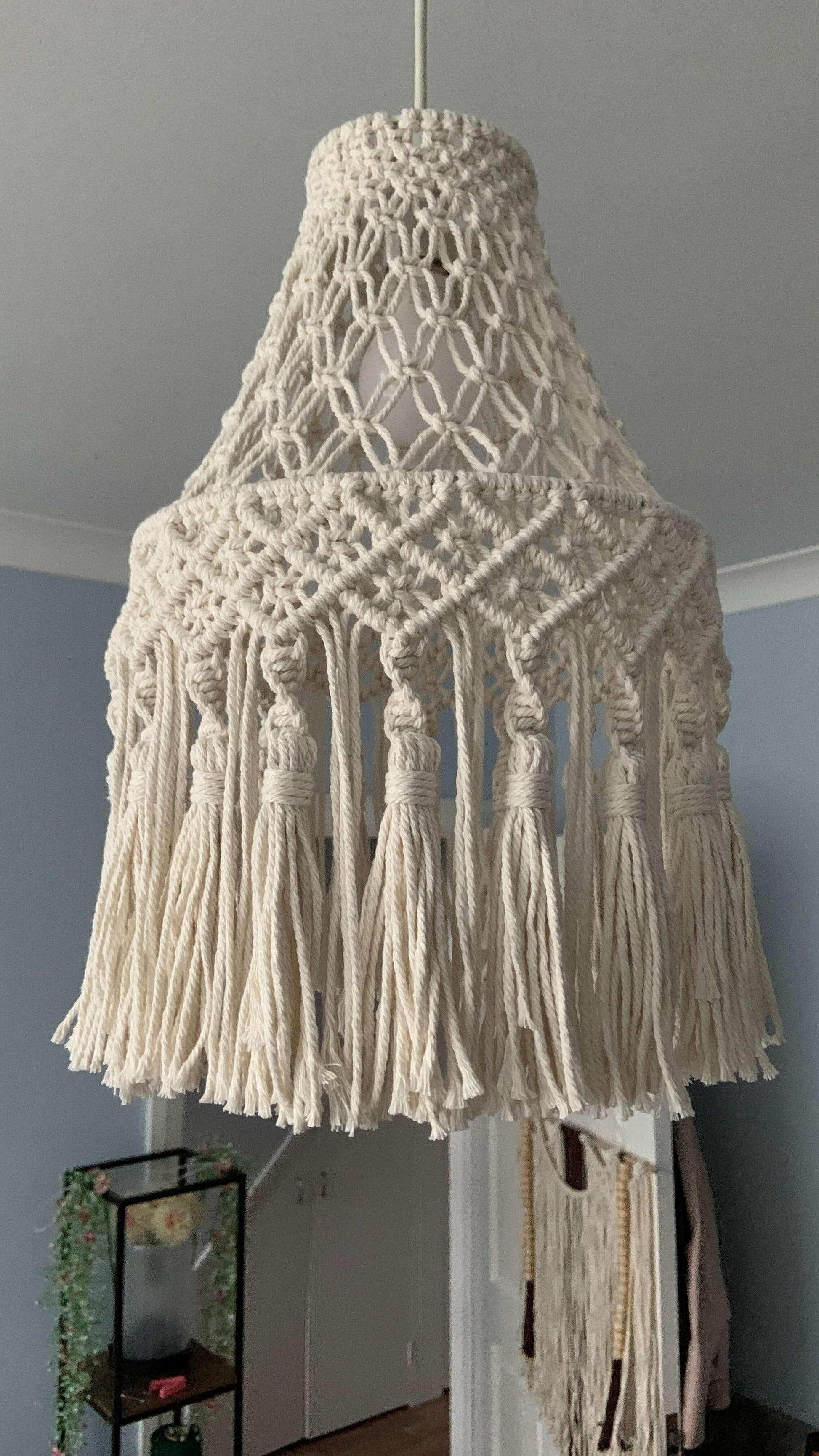 Elegant Macramé Pendant Lampshade – Handwoven Tassel Light Cover - StylishKnots