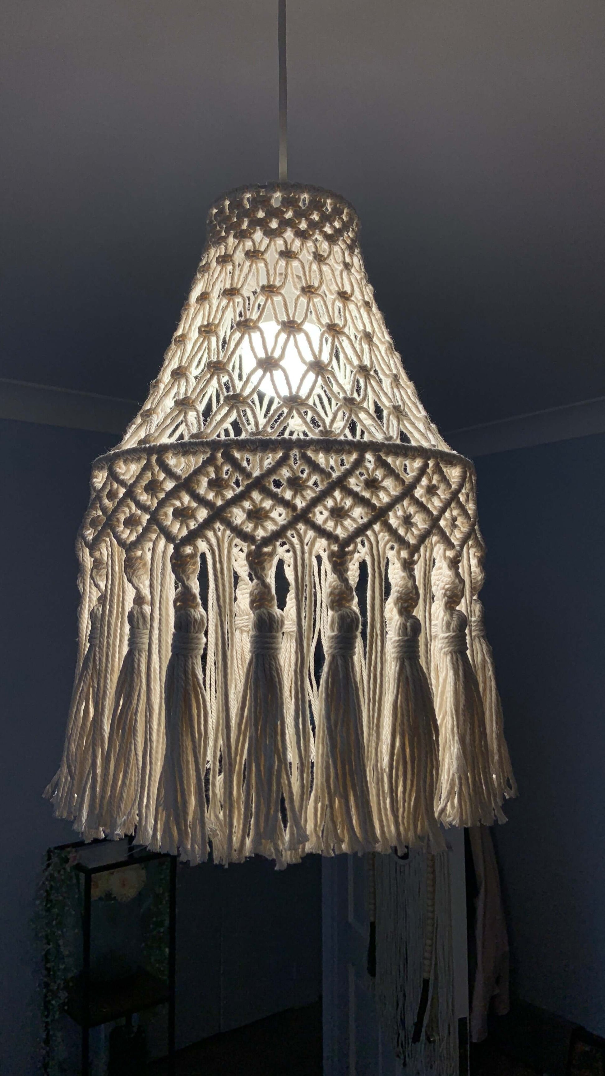 Elegant Macramé Pendant Lampshade – Handwoven Tassel Light Cover - StylishKnots