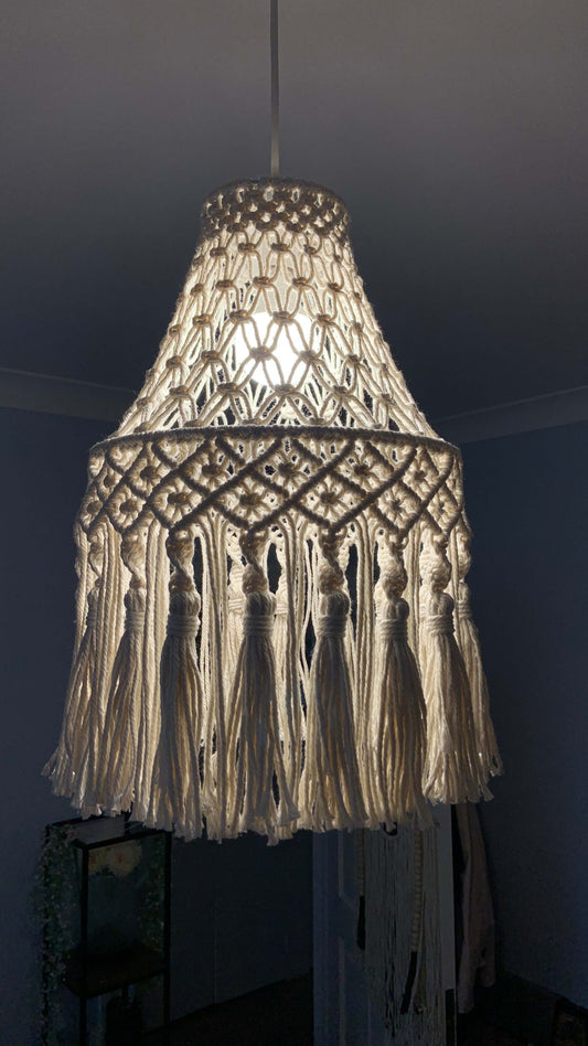 Elegant Macramé Pendant Lampshade – Handwoven Tassel Light Cover - StylishKnots