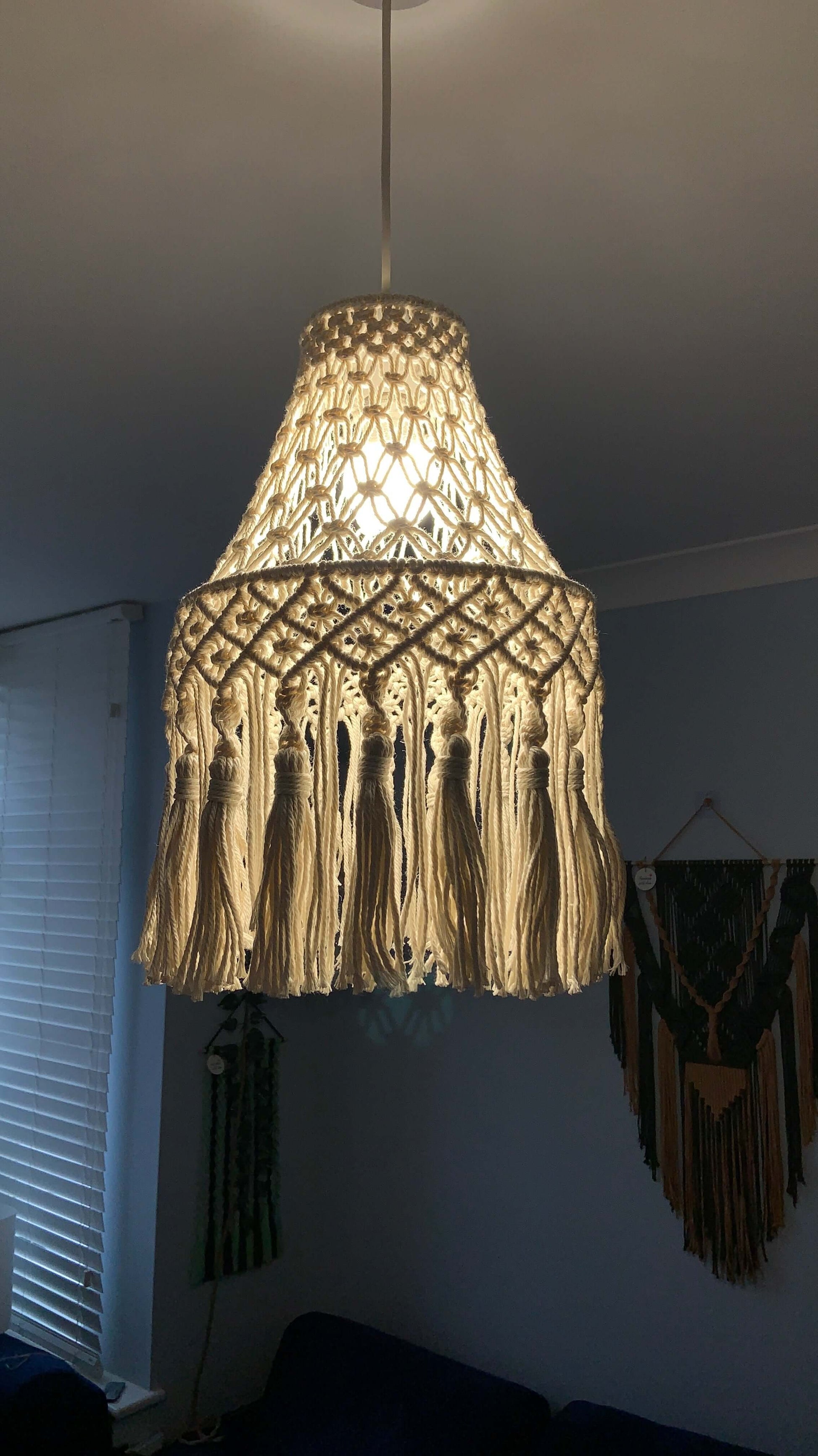 Elegant Macramé Pendant Lampshade – Handwoven Tassel Light Cover - StylishKnots