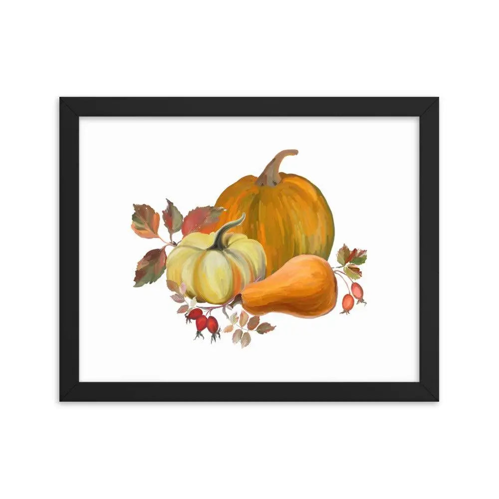 Autumn Harvest Pumpkin Poster - Black / 11″×14″ - Framed