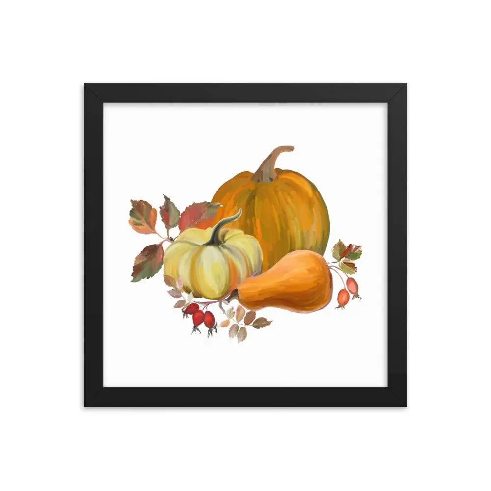 Autumn Harvest Pumpkin Poster - Black / 12″×12″ - Framed