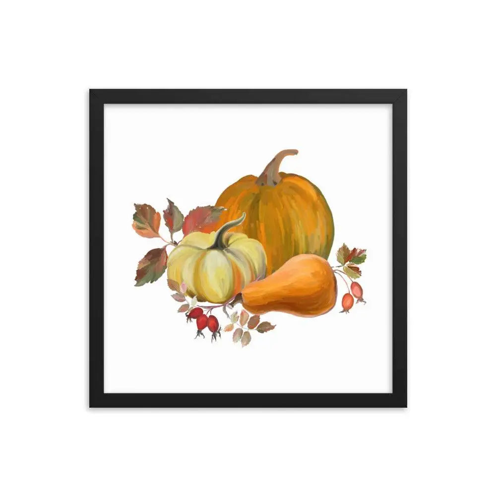 Autumn Harvest Pumpkin Poster - Black / 16″×16″ - Framed