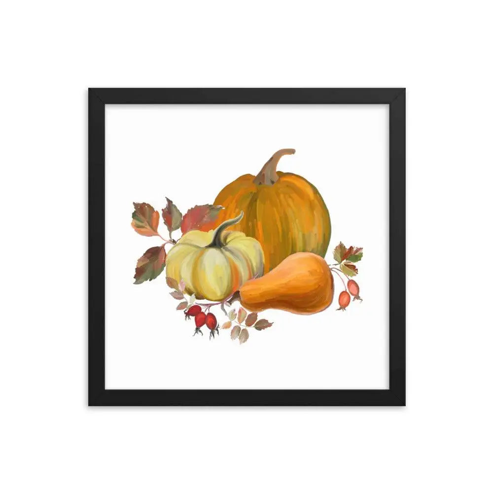 Autumn Harvest Pumpkin Poster - Black / 14″×14″ - Framed